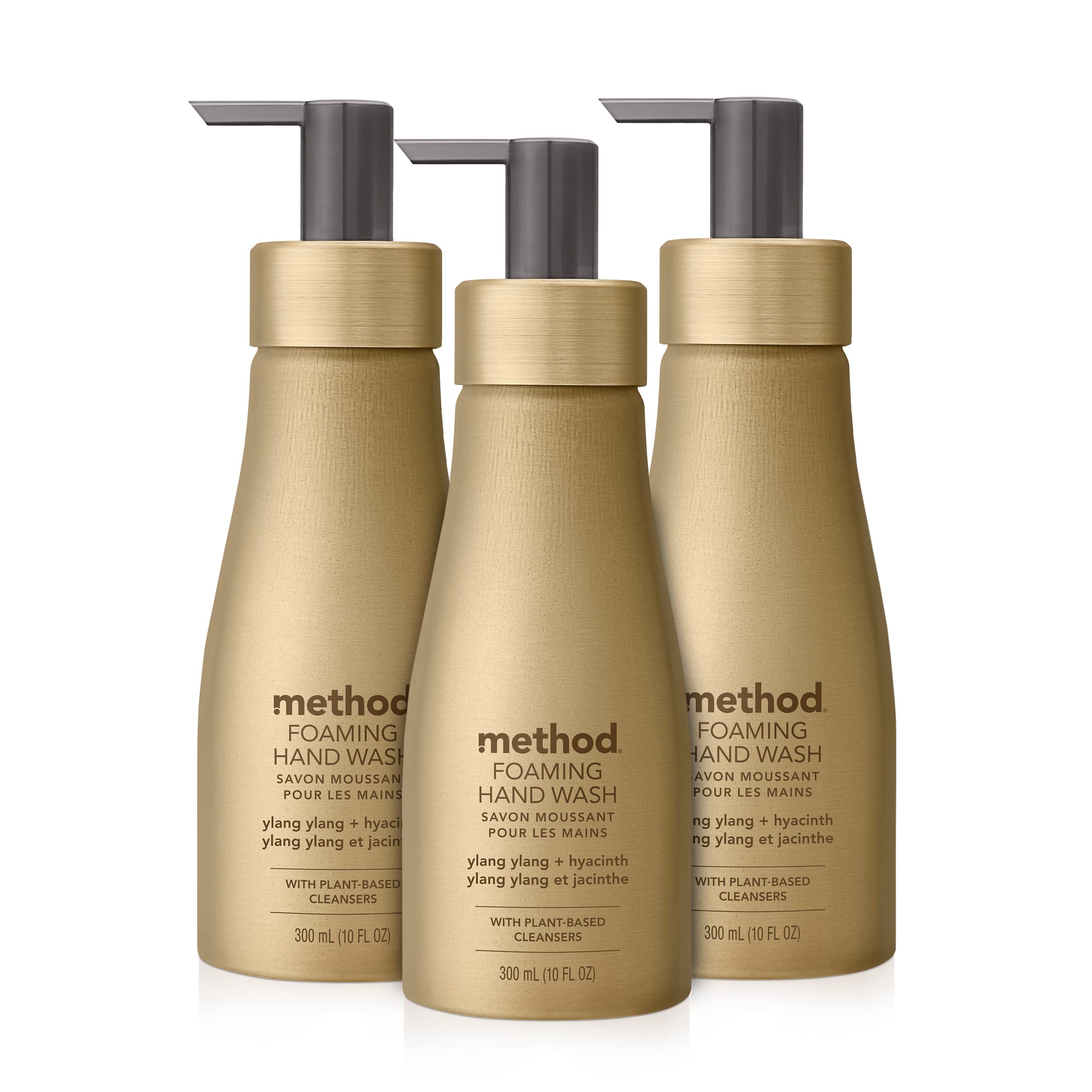 Method Premium Foaming Hand Wash, Ylang Ylang + Hyacinth, Reusable Gold Aluminum Bottle, Biodegradable Formula, 10 fl oz (Pack o