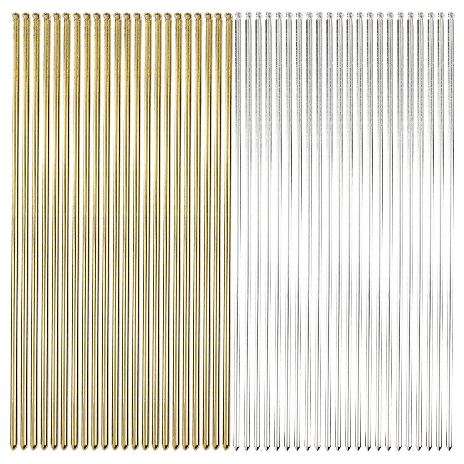 Lawie 40 Pack 6 Inch Gold Silver Long Metal Straight Hair Sticks With Hole Pencil Plain Hair Picks Forks Needle Rod Blank Thin H
