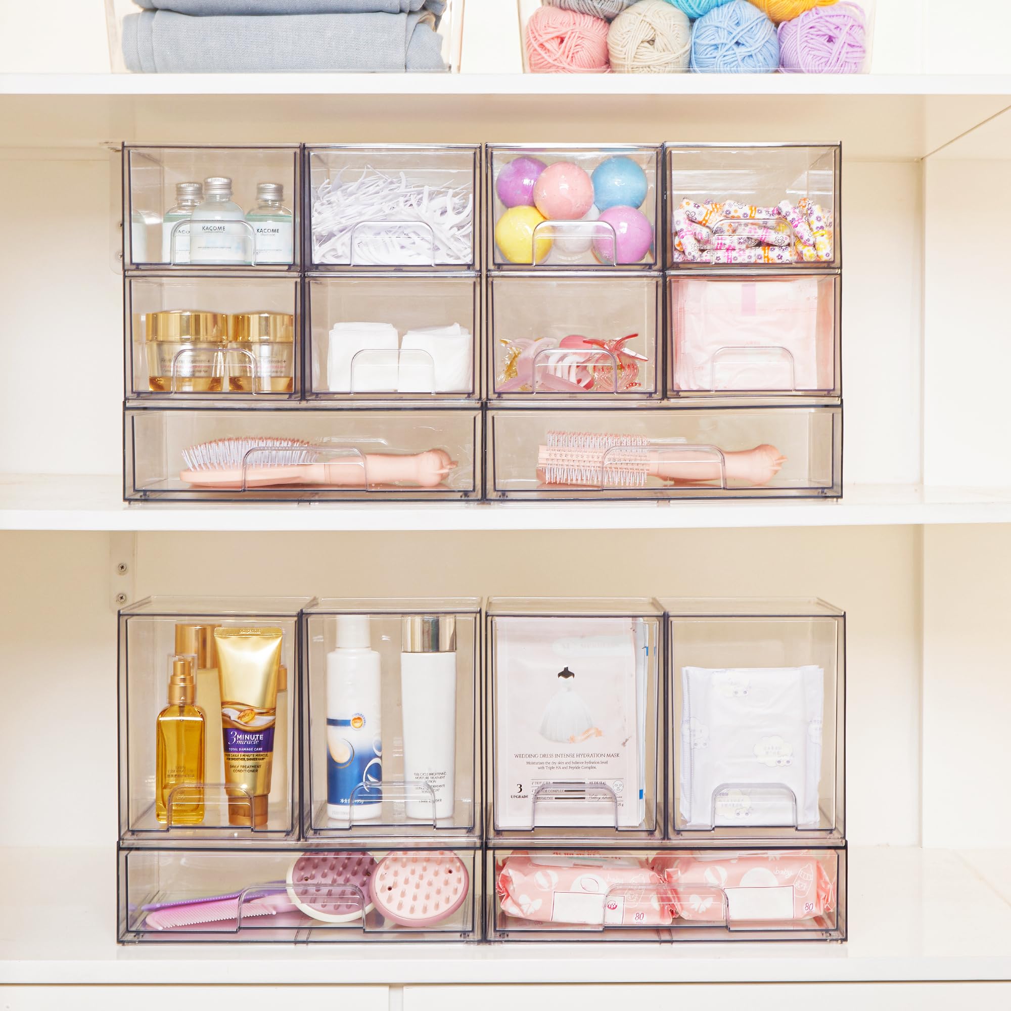 Vtopmart 4 Pack Clear Stackable Storage Drawers,7.6'' H Plastic Organizers Bins For Skincare, Bathroom Supplies,Ideal For Cabine