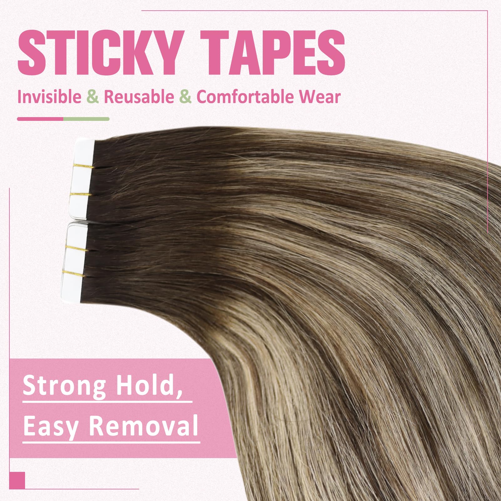 YoungSee Tape in Hair Extensions Human Hair Balayage Tape Hair Extensions Real Human Hair Dark Brown with Ash Blonde Balayage Hu