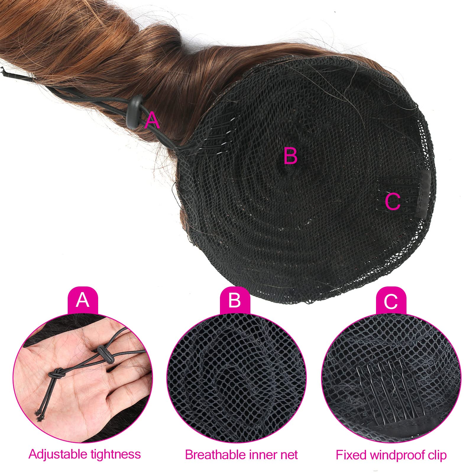 Oseti Short Curly Hair Extensions Spiral Curl Drawstring Ponytail For Black Women 14Inch Ombre Brown Blonde Ponytail Extension R