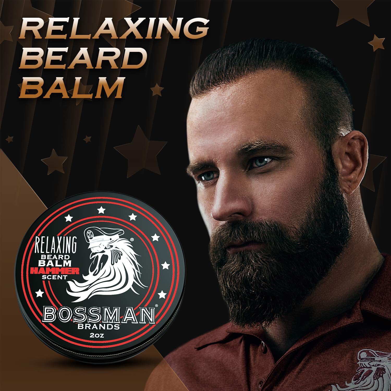 Bossman Relaxing Beard Balm - Beard Tamer, Relaxer, Thickener And Softener Cream - Beard Care Product - Made In Usa (Hammer Scen