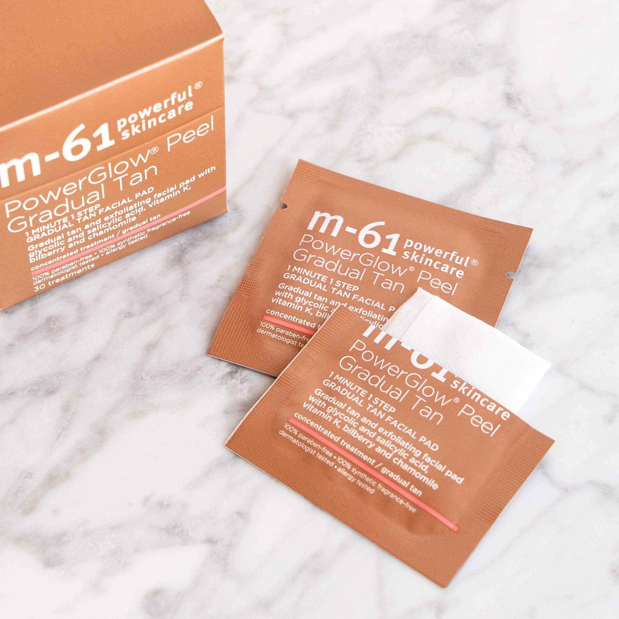 M-61 Powerglow Peel Gradual Tan - 10 Treatments- 1-Minute, 1-Step Exfoliating And Gradual Tan Glow Peel With Glycolic, Vitamin K