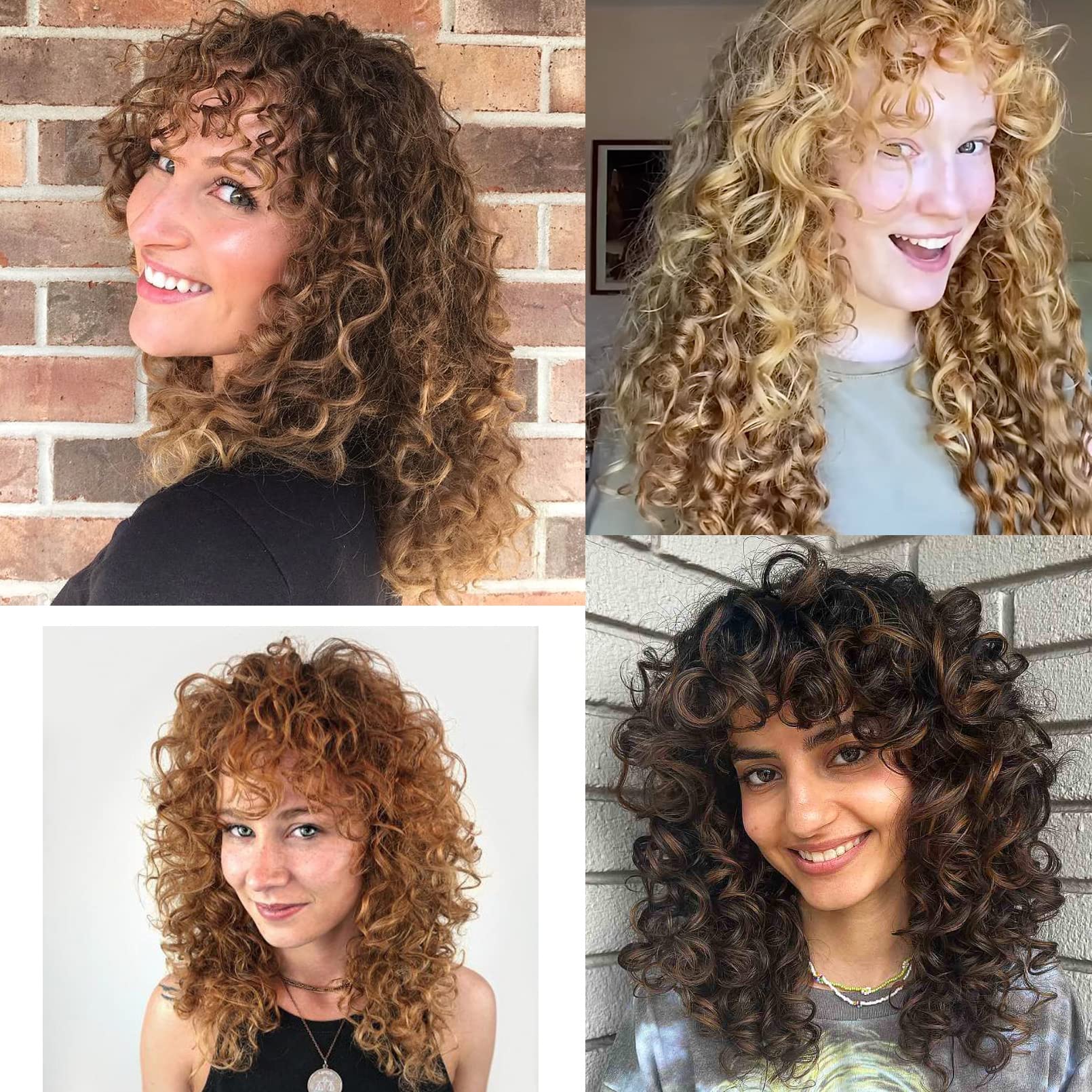 LONAI Curly Wig with Bangs for Women Long Black Hair Kinky Wigs with Golden Blonde Highlights WIG001 Curly Shag Synthetic Wig fo