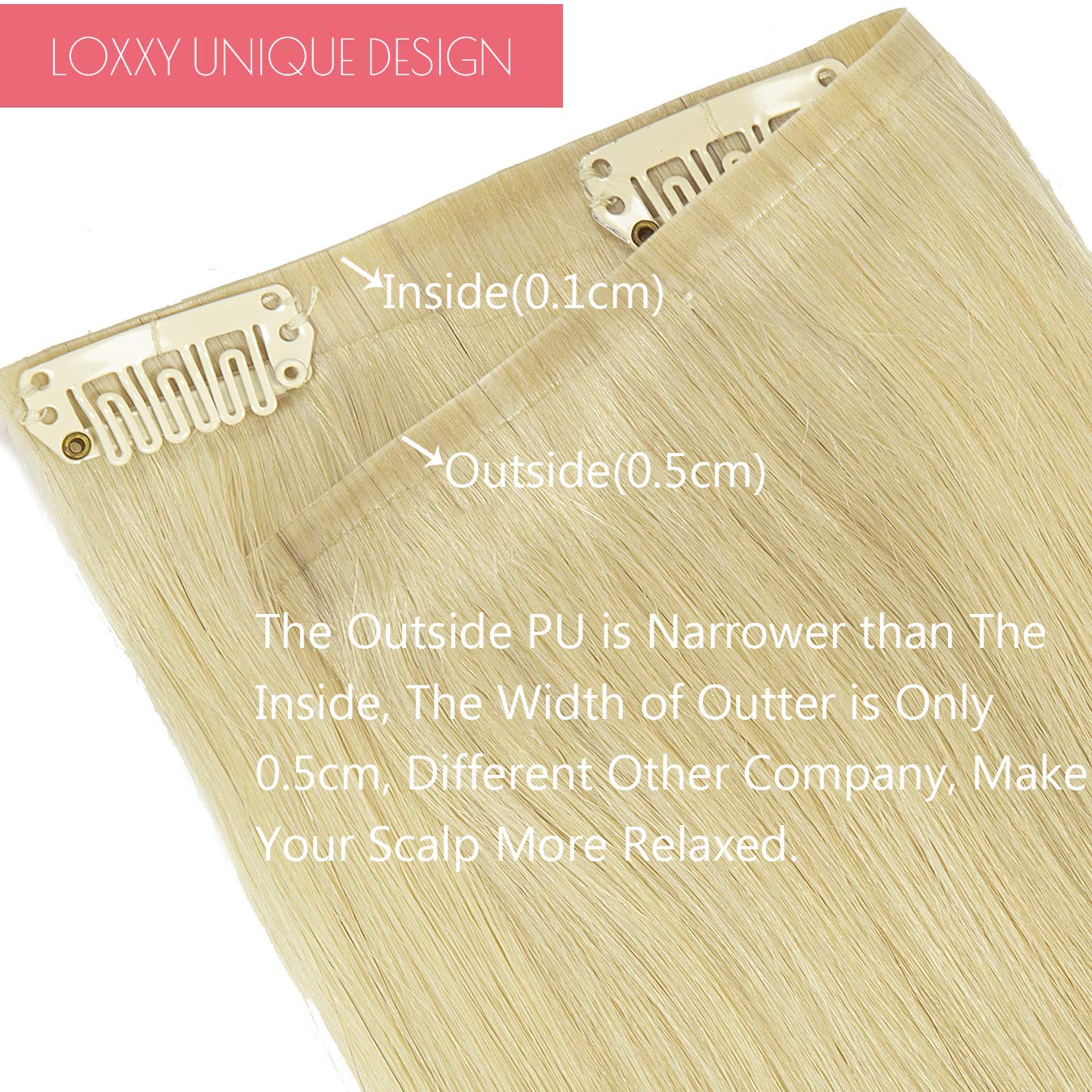 Loxxy Blonde Seamless Clip In Hair Extensions Real Remy Human Hair 20Inch With Invisible Pu Skin Weft Invisible Light Bleach Blo