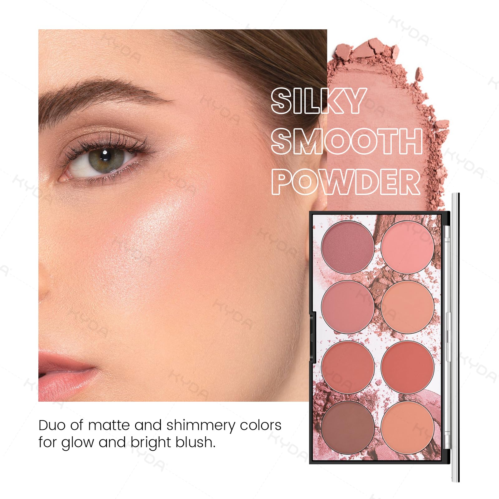 KYDA 8 Colors Face Blush Palette, Natural Matte Blush Palette, Smooth Blendable Powder Blush, Multiuse Makeup Palette, by Ownest