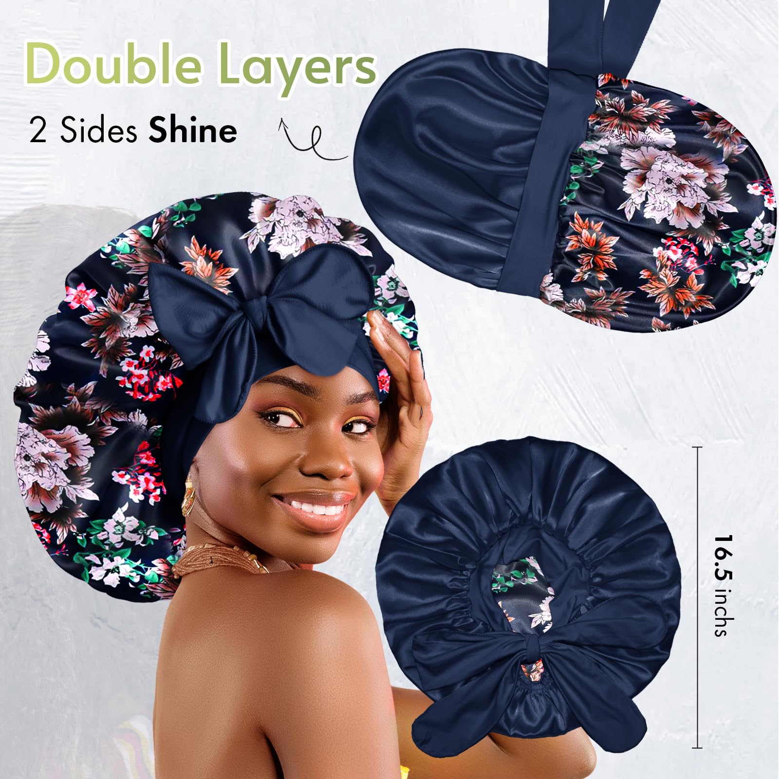 BONNET QUEEN Silk Bonnet for Sleeping Satin Bonnet Hair Bonnet Braid Bonnet Double Layer Tie Bonnet Night Hair Wrap for Women Cu
