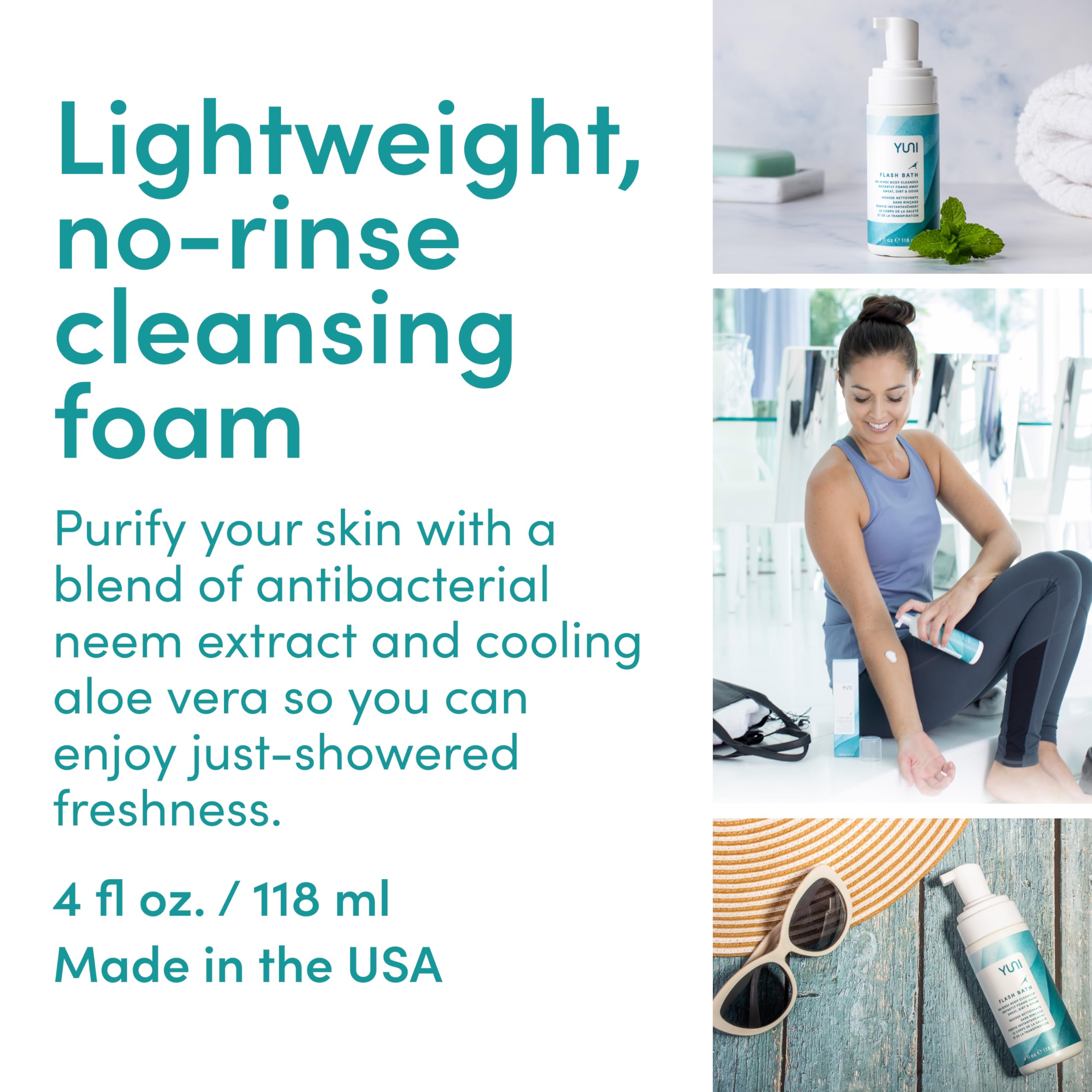 Yuni Beauty Waterless Body Wash (4 Oz) - Rinse-Free Foaming Bath And Clean Body Wash Solution Instantly Remove Sweat, Dirt, Odor