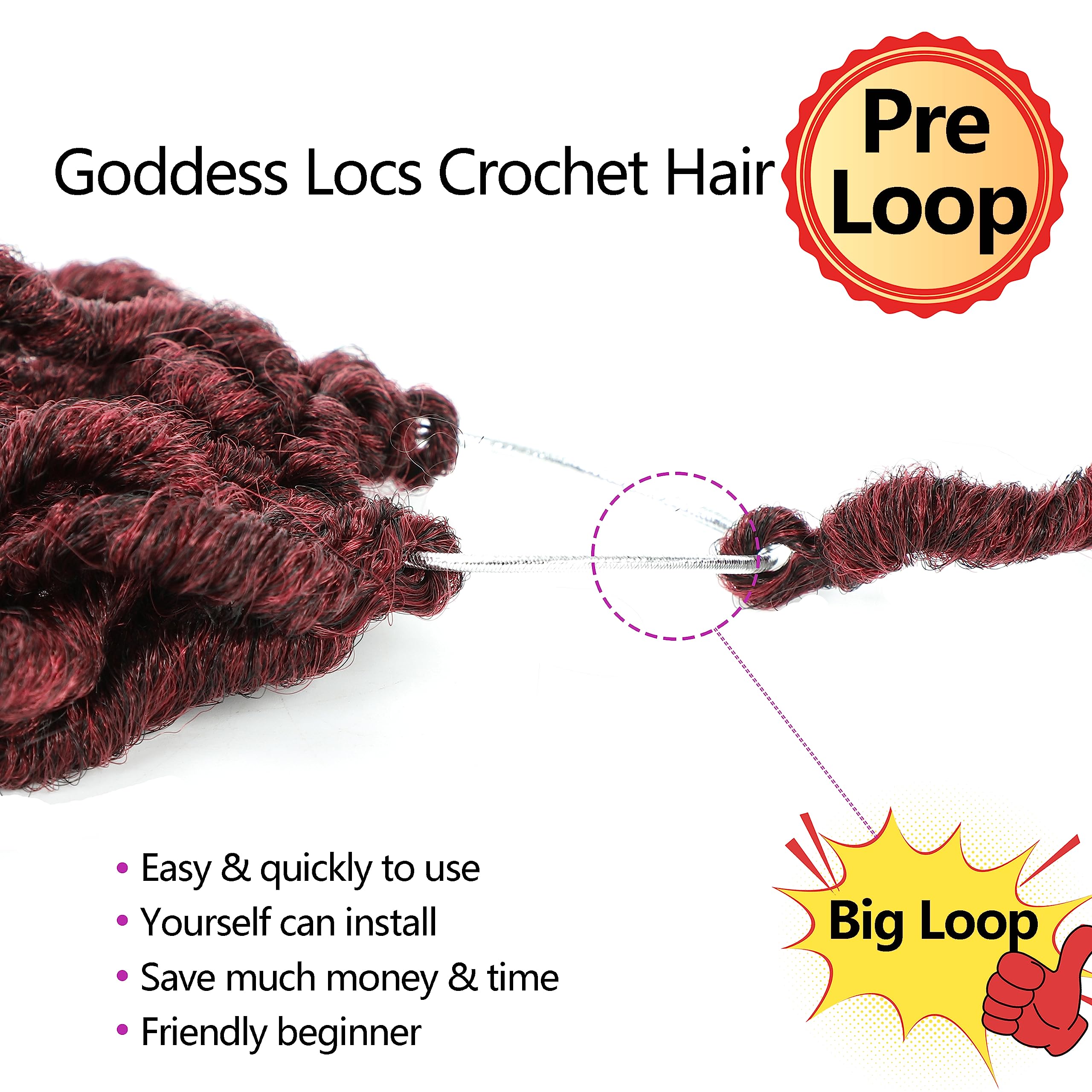 Forevery Faux Locs Crochet Hair 16 Inch Goddess Locs Crochet Hair 6 Packs Prelooped Crochet Hair For Black Women, Crochet Locs W
