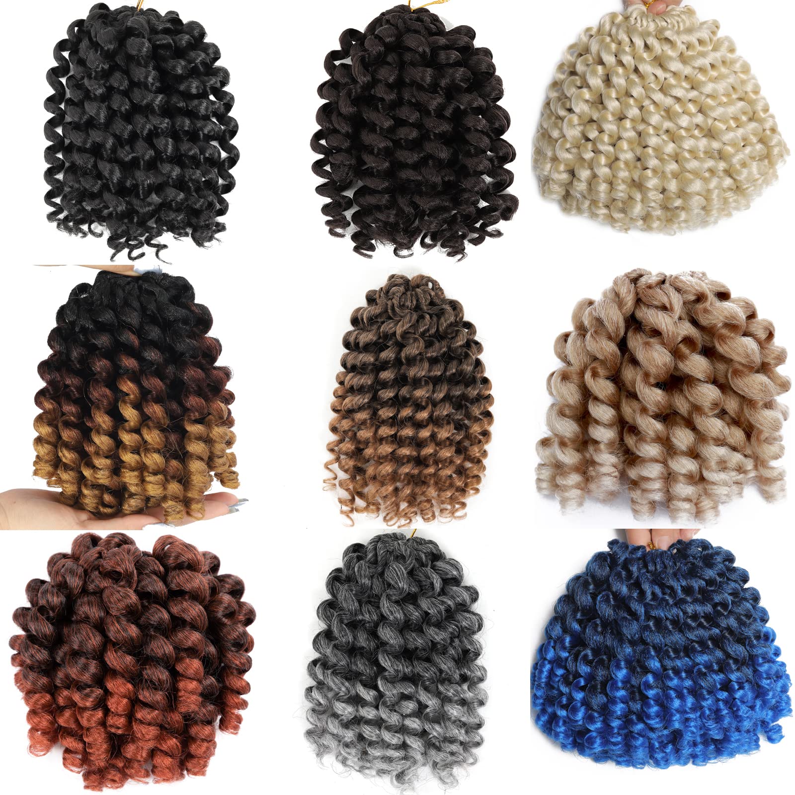 5 Packs 2X Ringlet Wand curl Jamaican Bounce 8 inch Synthetic crochet Hair Extensions crochet Braiding Hair 20 Roots (8Inch (Pac