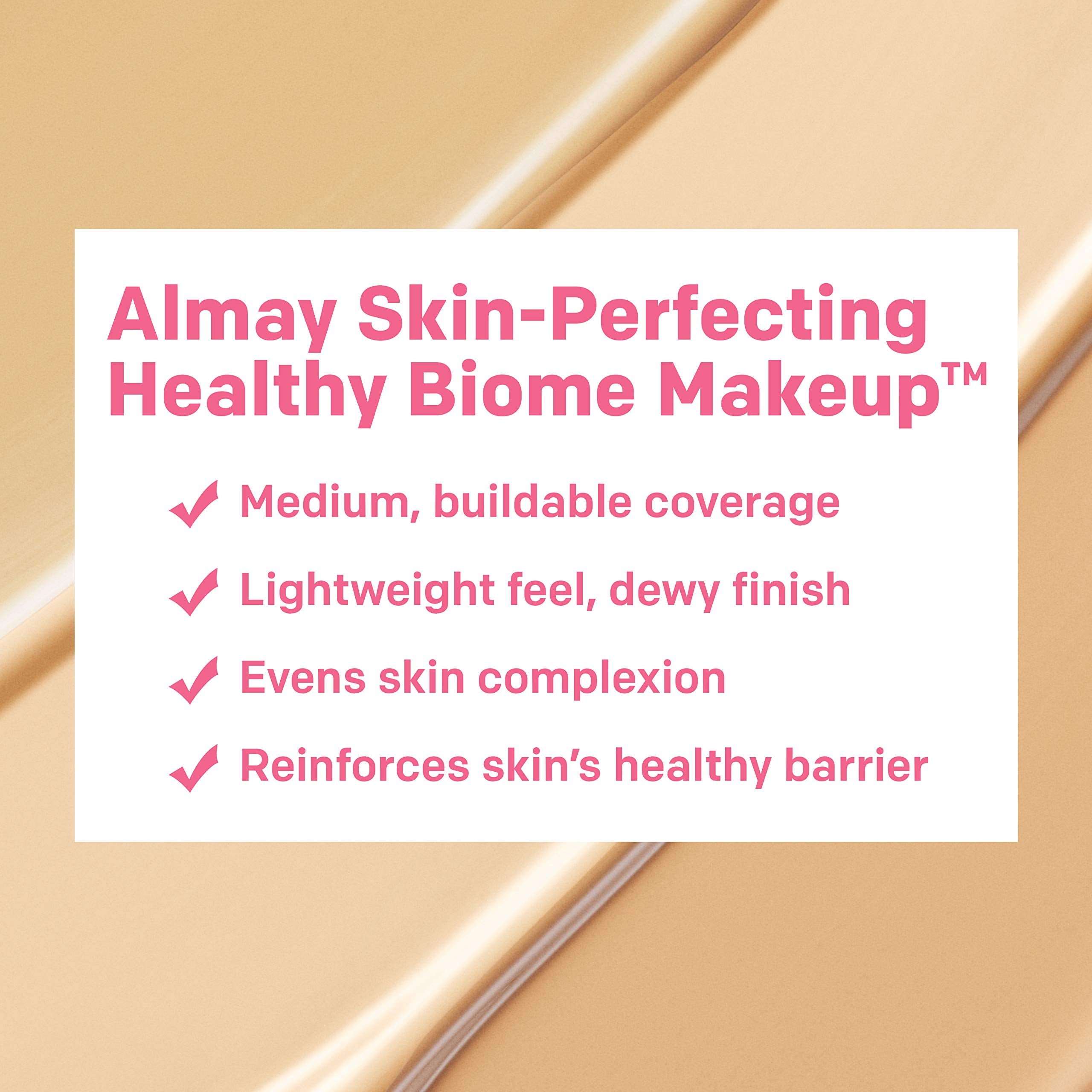 Almay Skin Perfecting Healthy Biome Foundation Makeup with Prebiotic Complex SPF 25, Hypoallergenic, -Fragrance Free, 150 Tan, 1