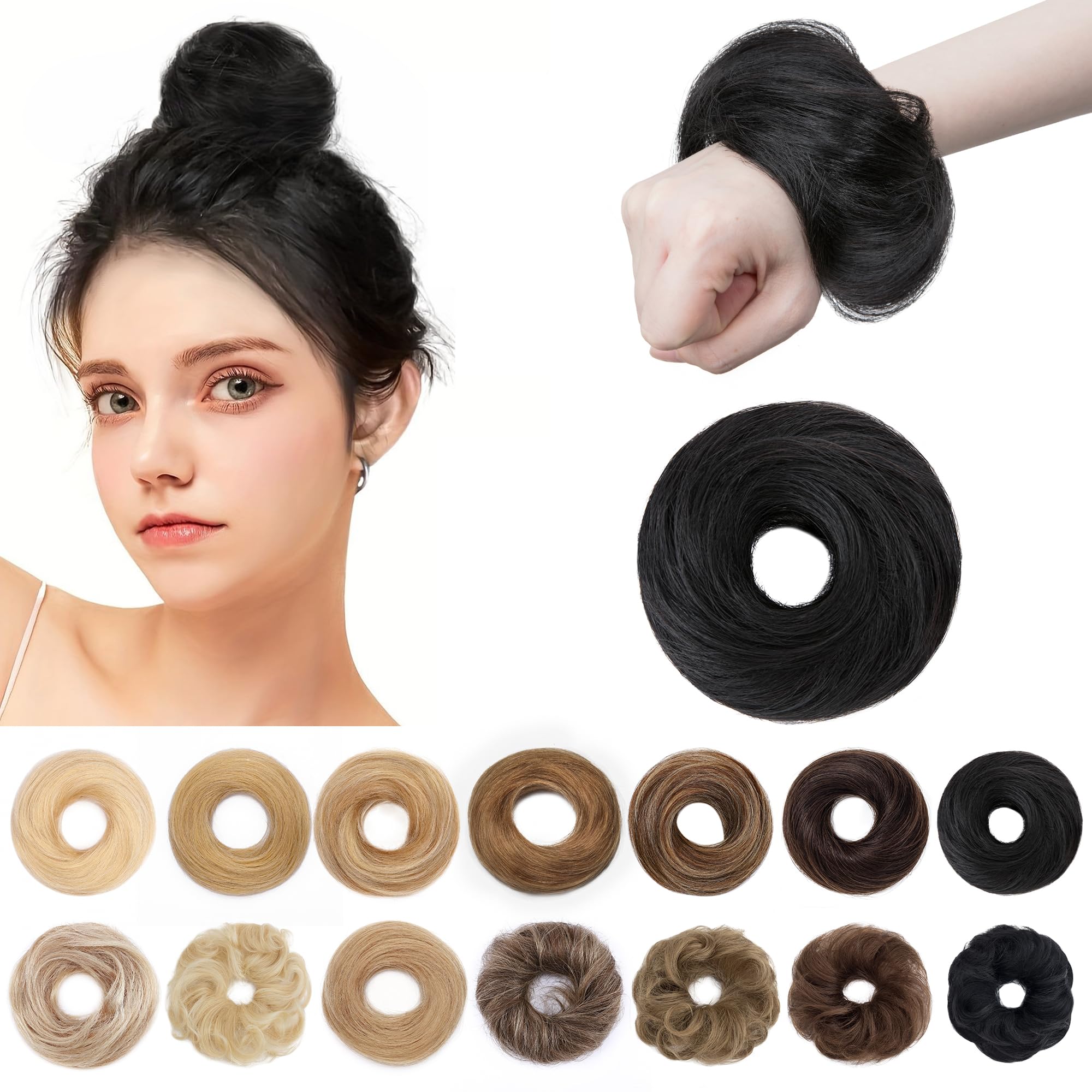 SEGO Human Hair Messy Bun Hairpieces Real Scrunchies Natural Wavy Smoothed Updo Donut Chignon Ponytail Extensions for Women Girl