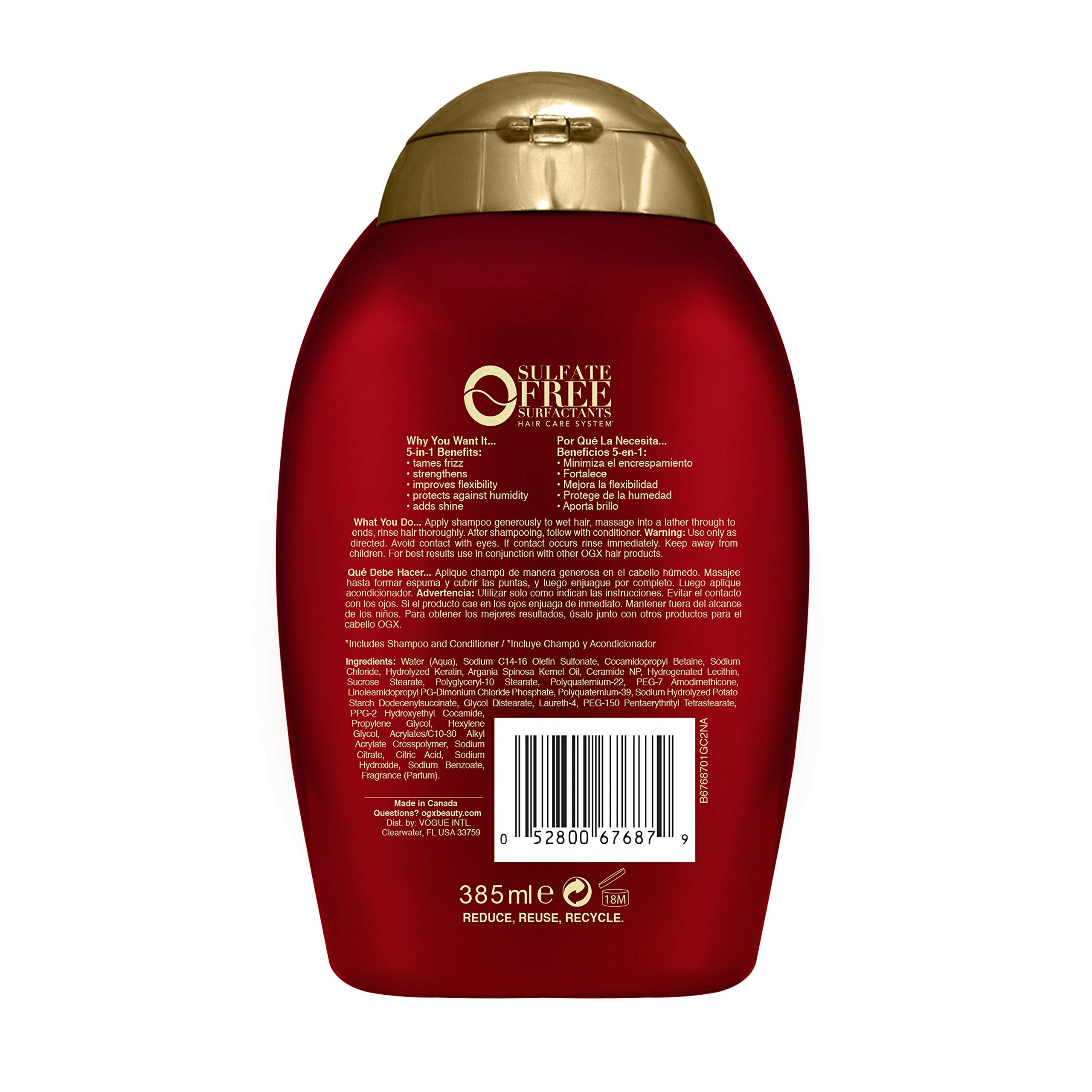 Ogx Frizz-Free + Keratin Smoothing Oil Shampoo, 5 In 1, For Frizzy Hair, Shiny Hair