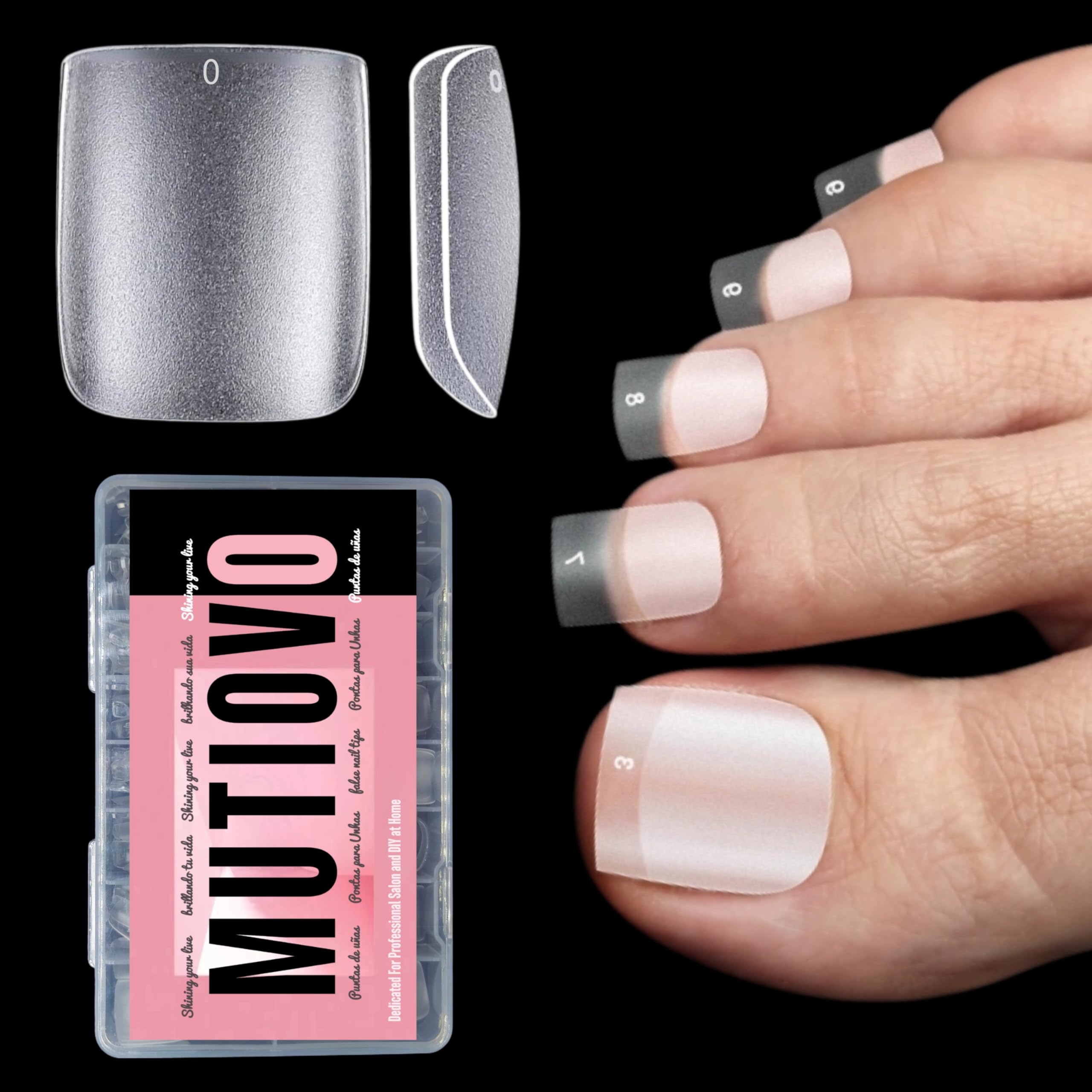 MUTIOVO Long Square Toe Nail Tips Press on Full Cover, Extra Wide Clear Toenails Kit, Pre-shaped Double MatteToenails For Women 