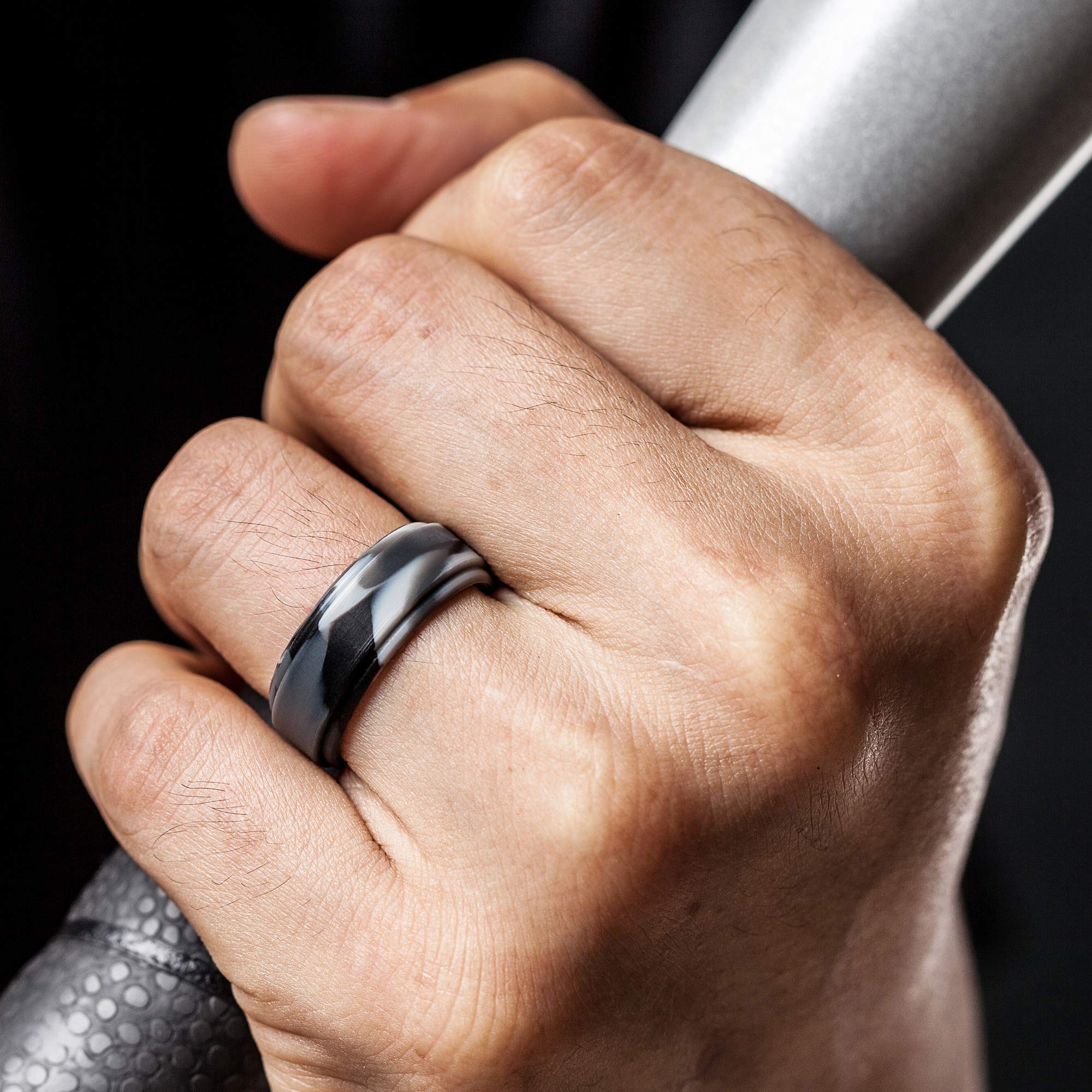 ThunderFit Silicone Wedding Ring for Men - 1 Ring (Grey Camo, 11.5-12 (21.3mm))