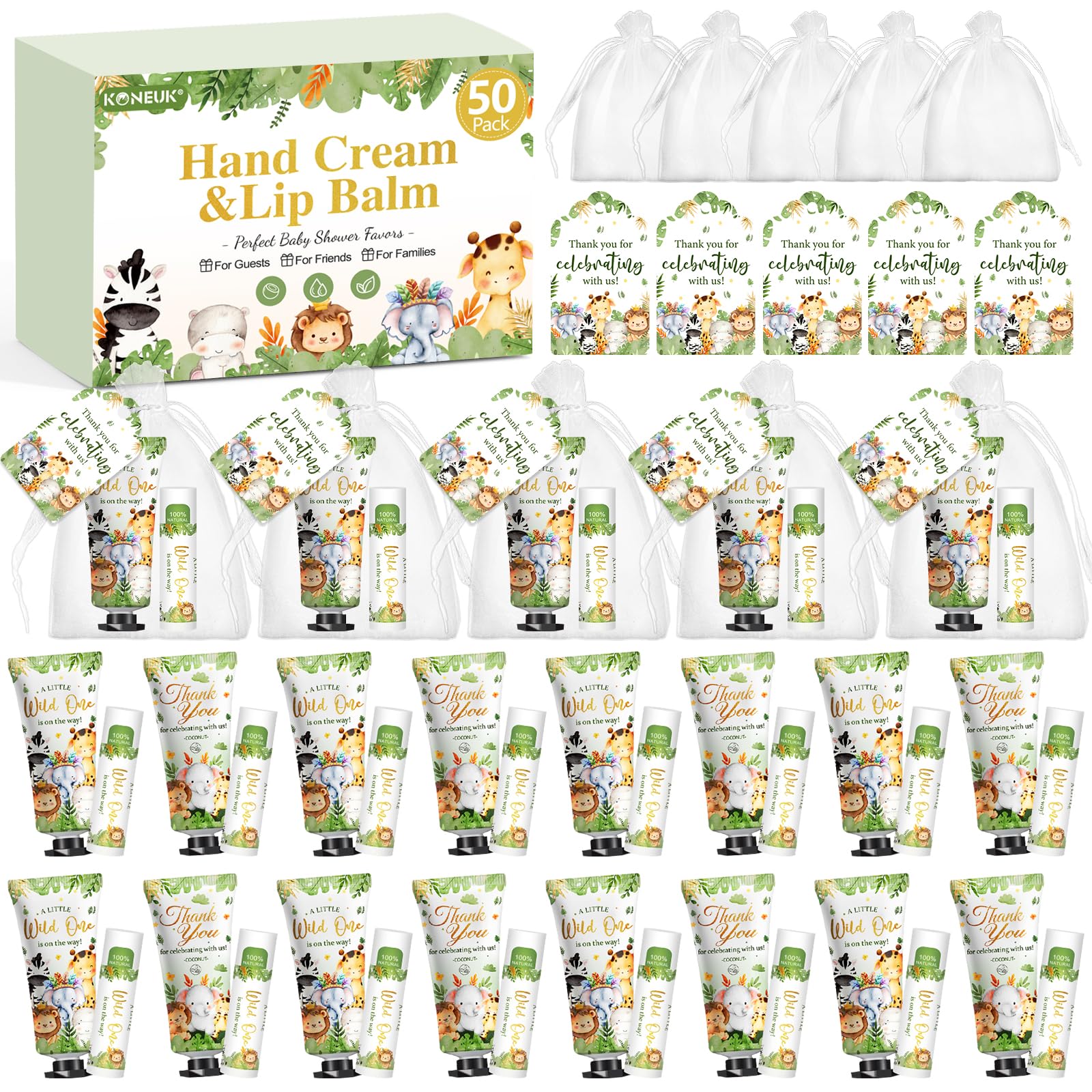 50 Pack Bulk Hand Cream And Bulk Lip Balm Gifts Sets, Baby Shower Favors And Bridal Shower Favors For Guests With Thank You Card