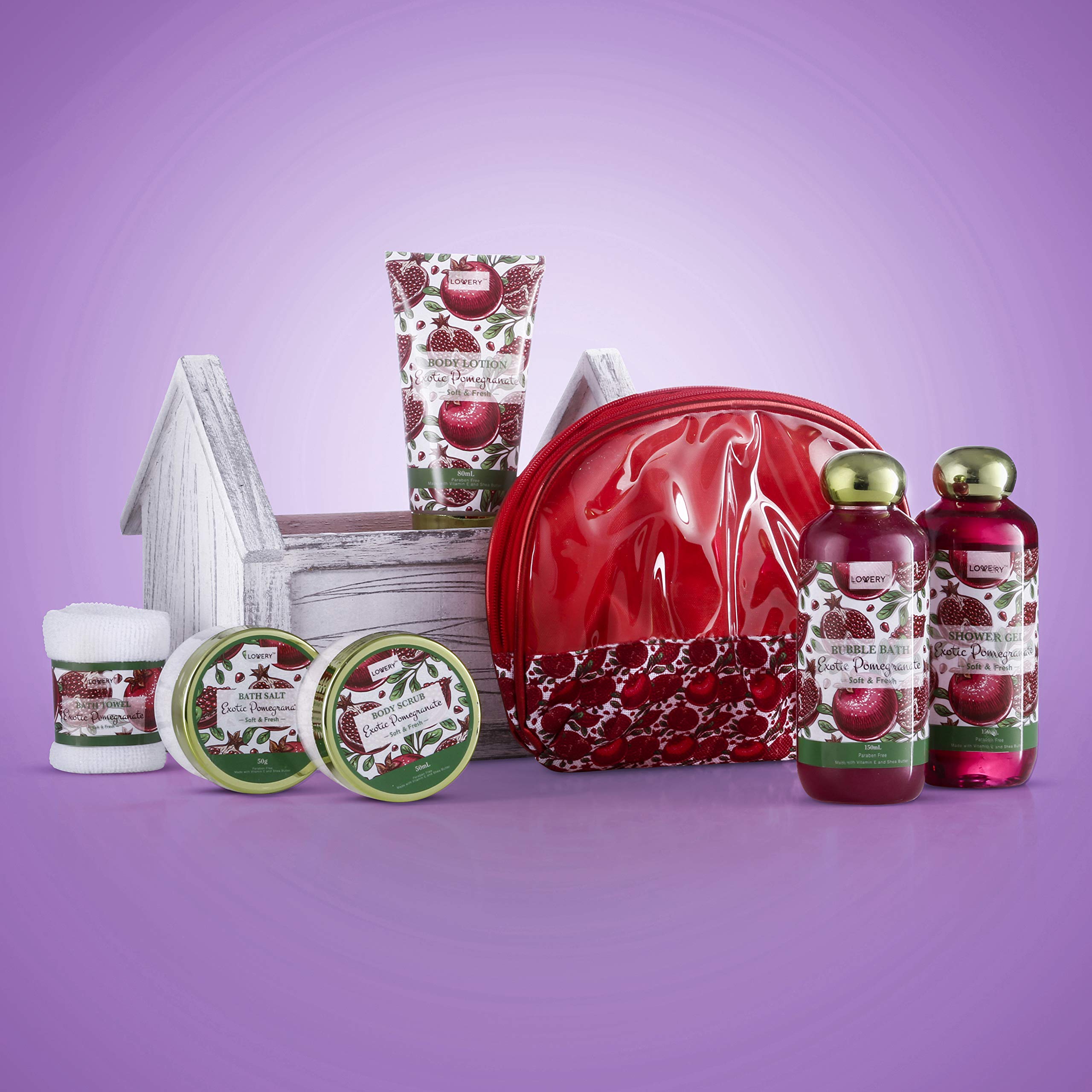 Birthday Gifts From Son, Home Spa Gift Basket, 8Pc Bath & Body Set For Women & Men, Exotic Pomegranate Scent, Shower Gel, Bubble