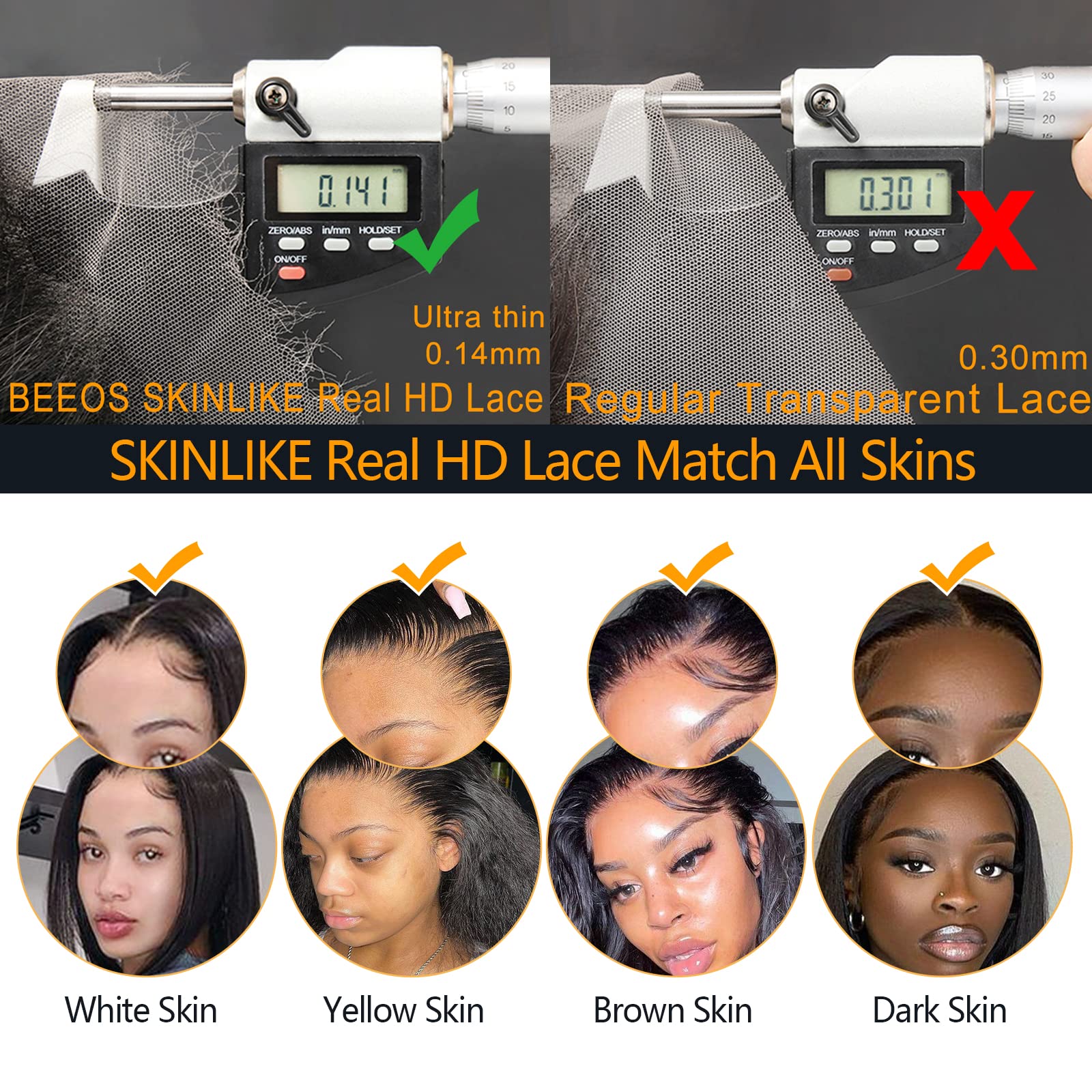 Beeos 6X6 Skinlike Real Hd Lace Closure, Thin Undetectable Invisible Top Swiss Hd Lace Straight Unprocessed Human Hair Closure P