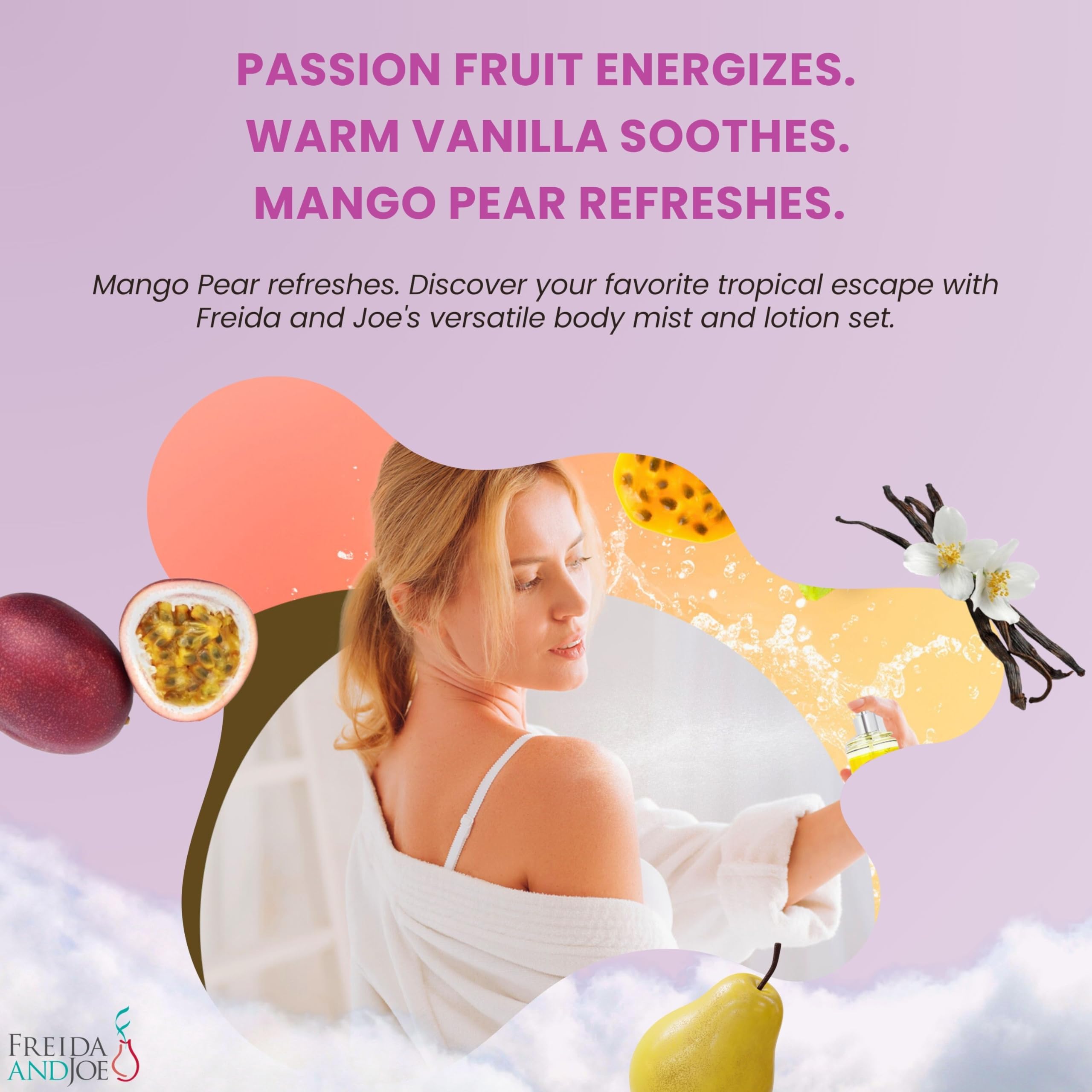 Fine Fragrance Body Mist & Body Splash Gift Set - Luxury Self-Care Combo For Women And Girls (Passion Fruit, Warm Vanilla, Mango