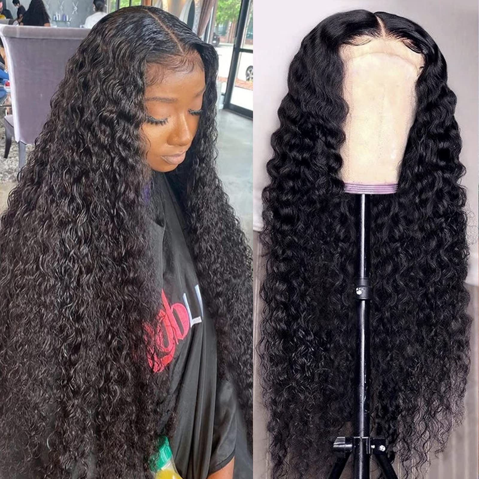 AISI Lace Front Wigs Human Hair Deep Wave Wigs 150% Density 4X4 Curly Lace Closure Human Hair Wigs for Black Women HD Transparen
