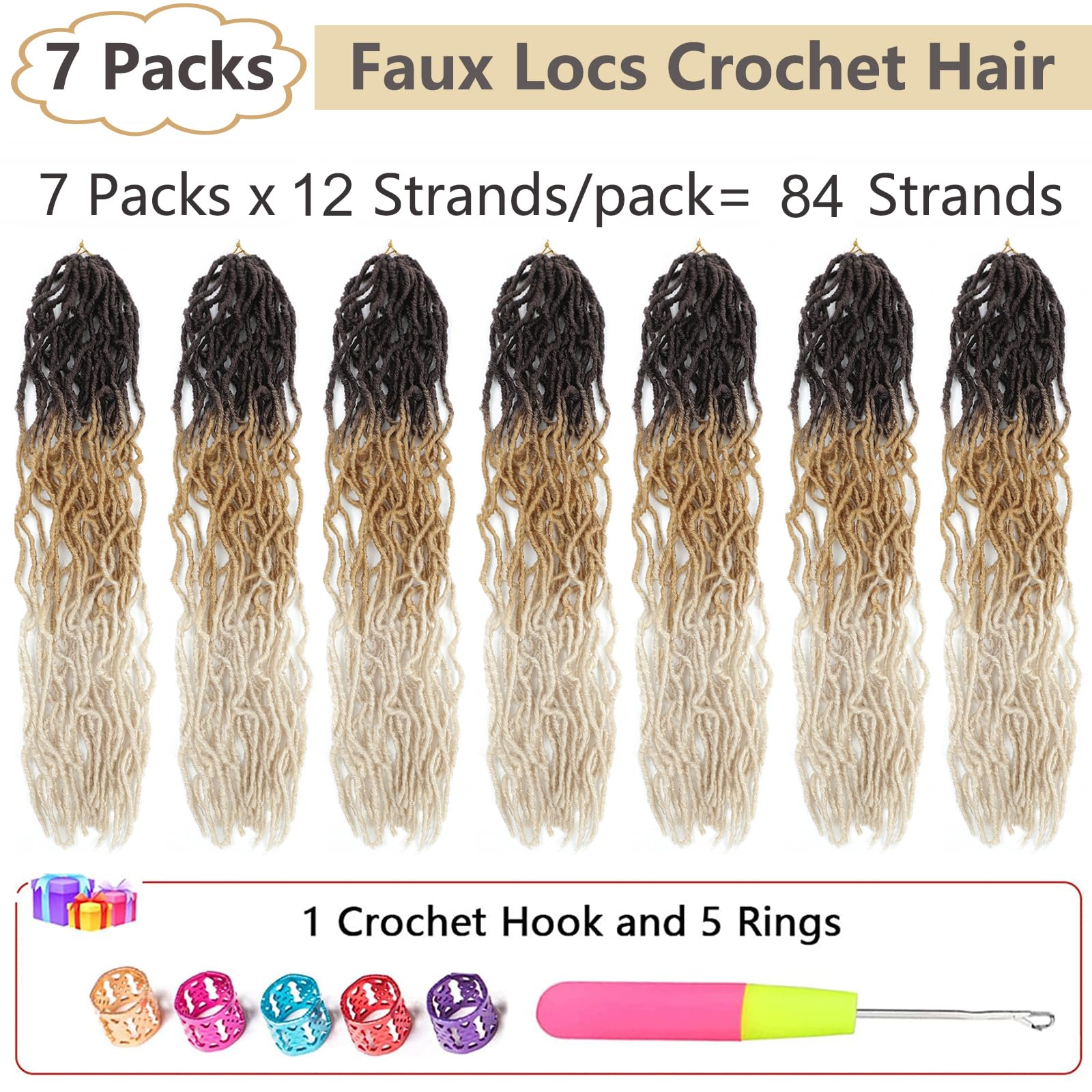 Faux Locs Crochet Hair Ombre Soft Locs 30 Inch 7 Packs Long Crochet Locs Blonde Locs Pre Looped Synthetic Hair Extensions (30 In