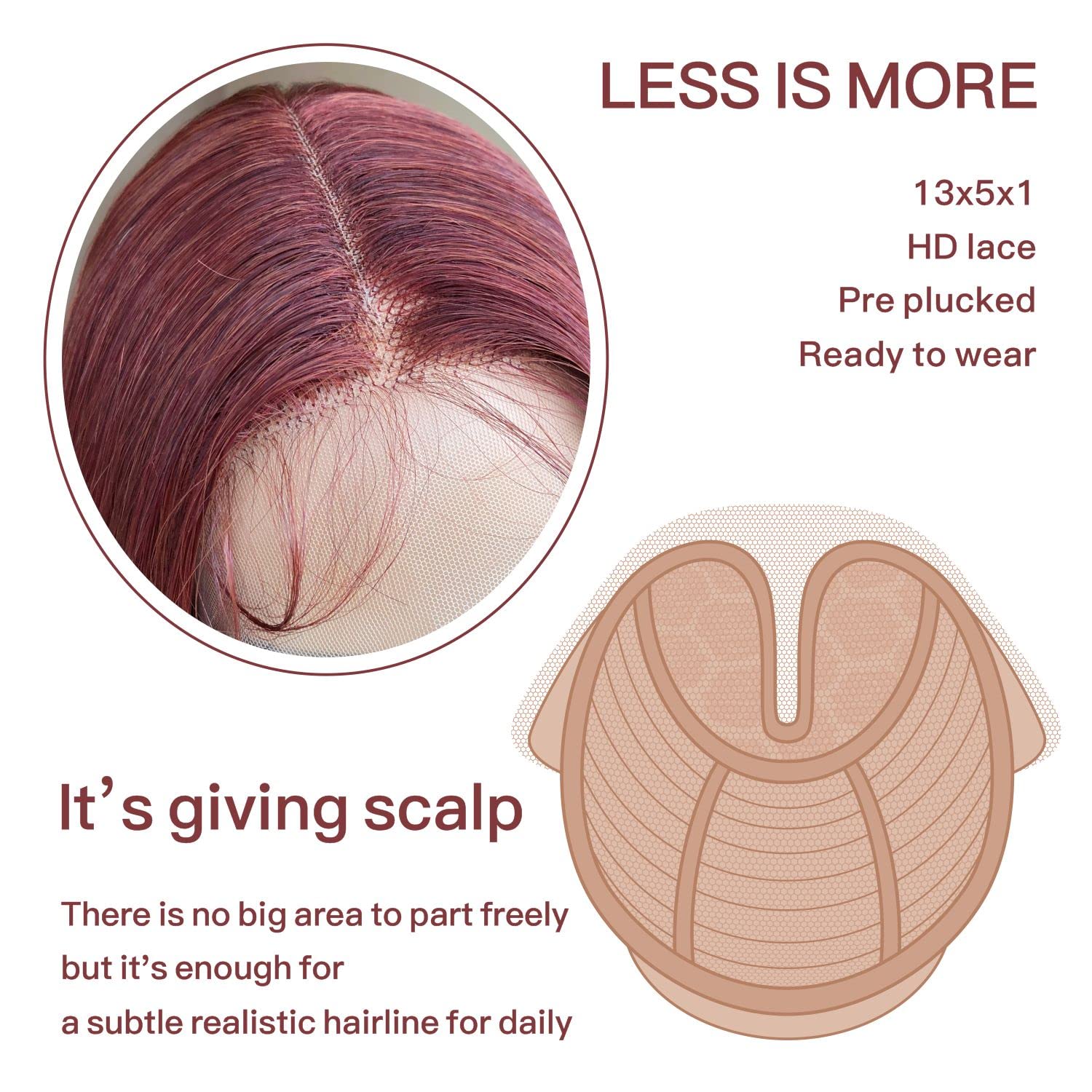 Brownbomb Reddish Brown Lace Front Wigs Pre Plucked Ready To Wear, Hd Glueless 13X5X1 Synthetic Lace Front Wigs For Women 180 De