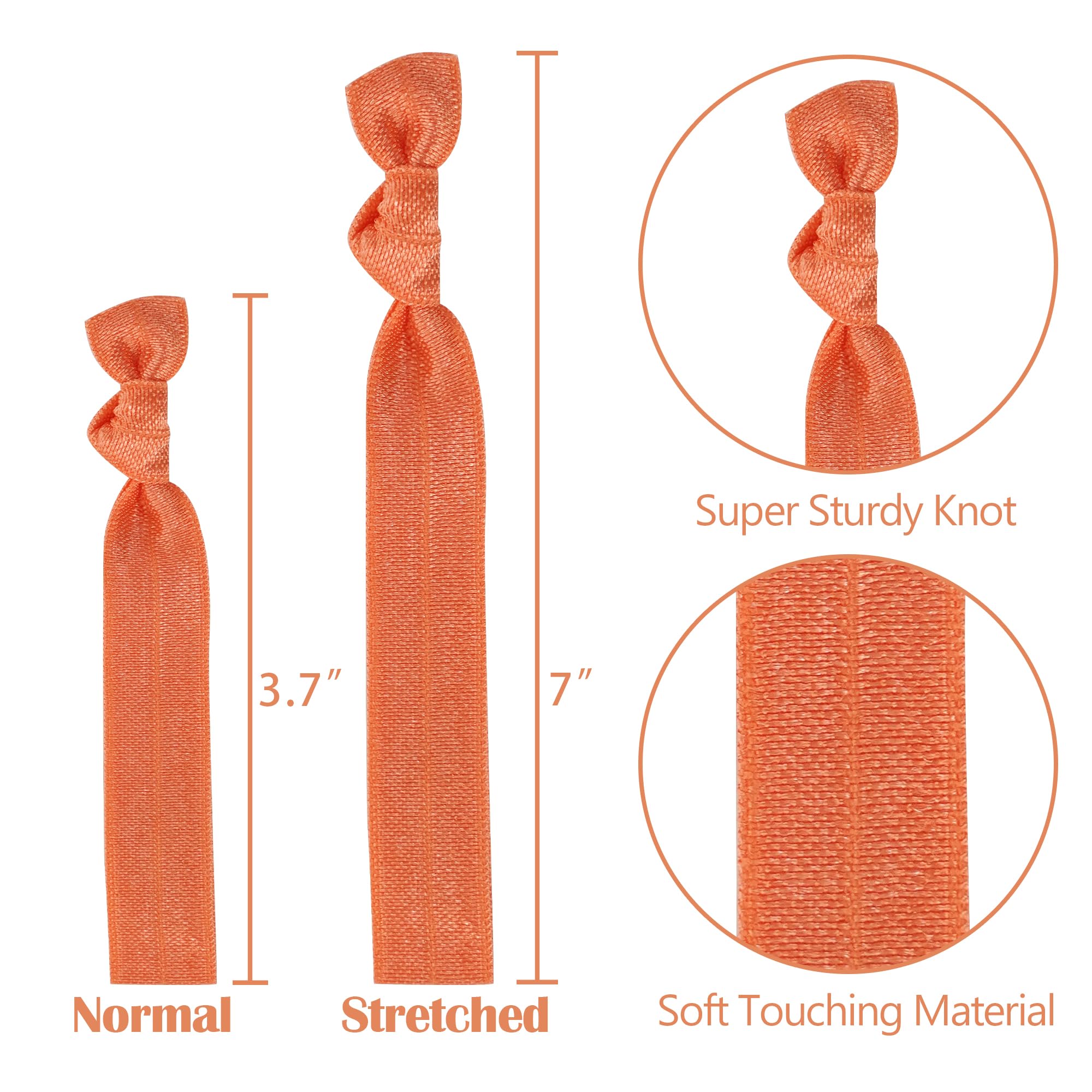 Meedee 100 Pack Orange Hair Ties For Women Soft Elastic Ribbon No Crease Hair Tie Decorative Knotted Hair Ties No Damage Pony Ta