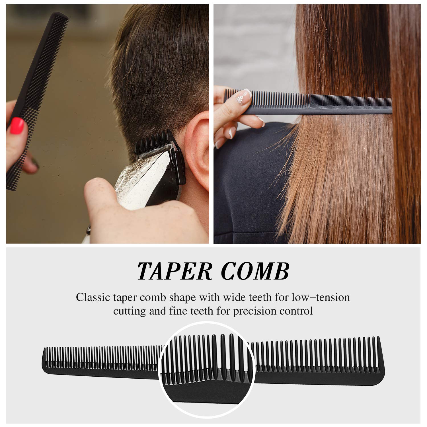 4 Pieces Hair Combs Set, Include Barber Flat Top Clipper Comb, Neck Duster Brush, Tapered Comb And Heat Resistant Carbon Fiber B