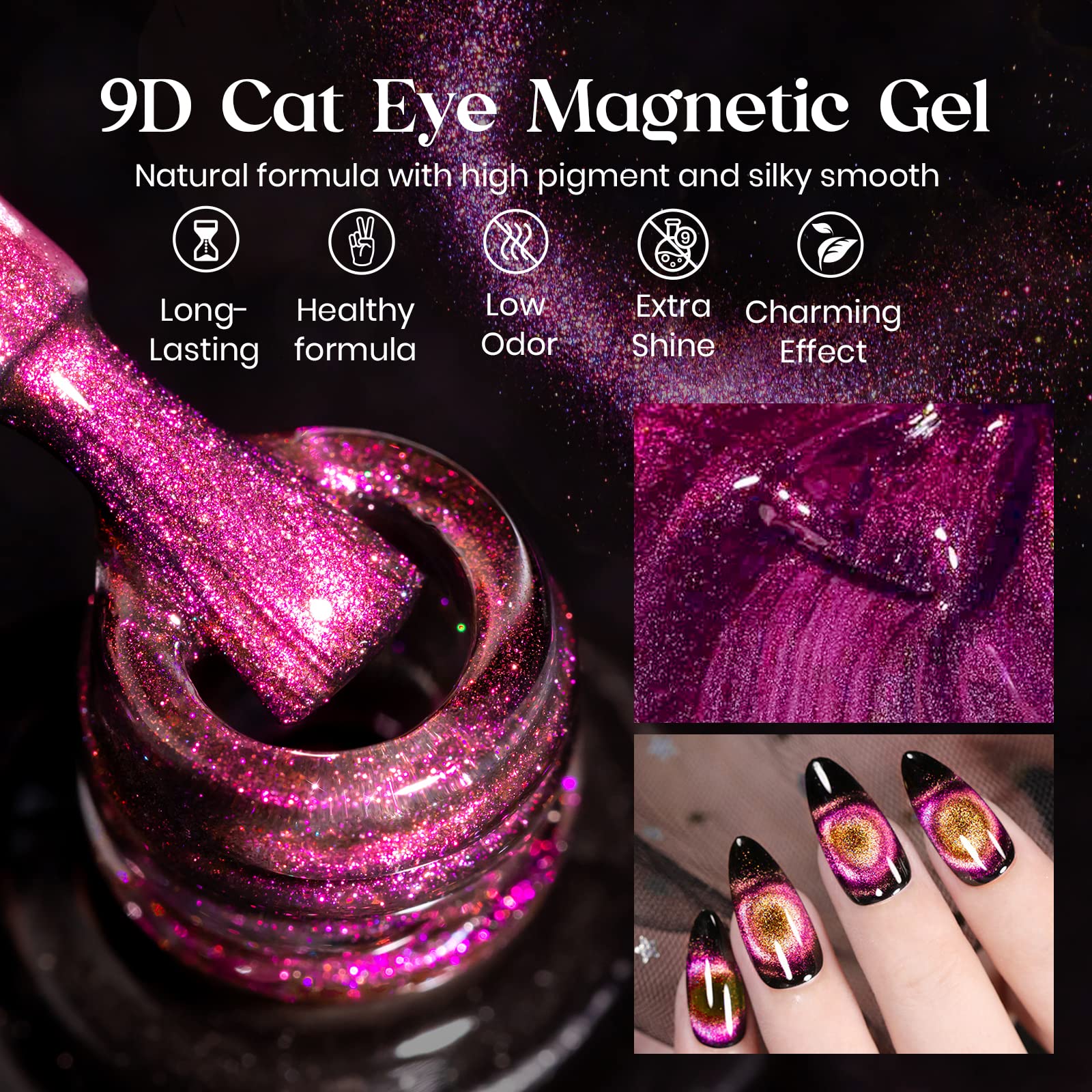 Mizhse 9D Cat Eye Gel Nail Polish 10Ml, Holographic Galaxy Cateye Magnetic Nail Polish Gel, Magic Chameleon Manicure Set(Pink)