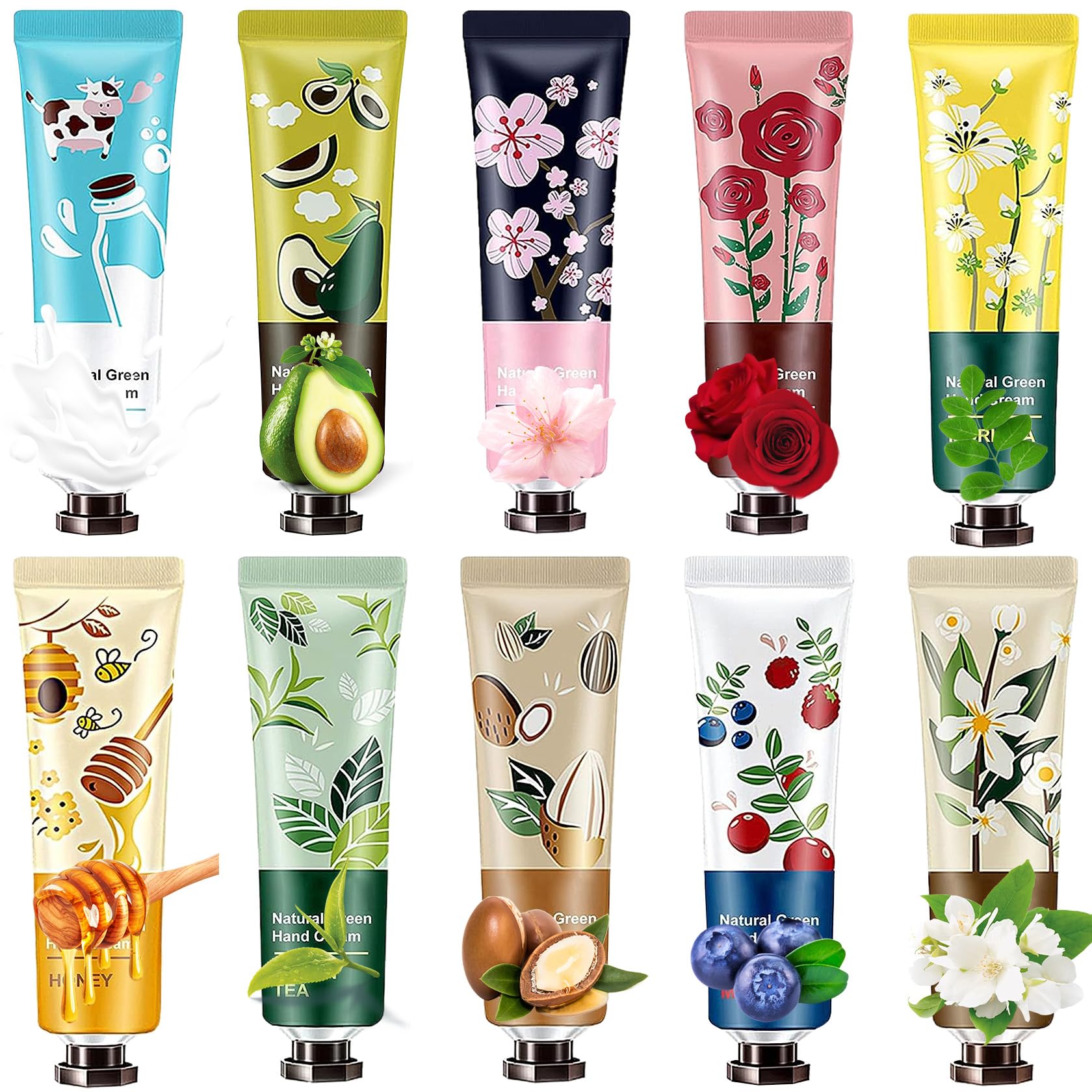 DuoZeng 10 Pcs Plant Fragrance Hand Cream for Dry Hands,Moisturizing Cream Hand Lotion Travel Gifts Set,Hand Care Cream Hand Lot