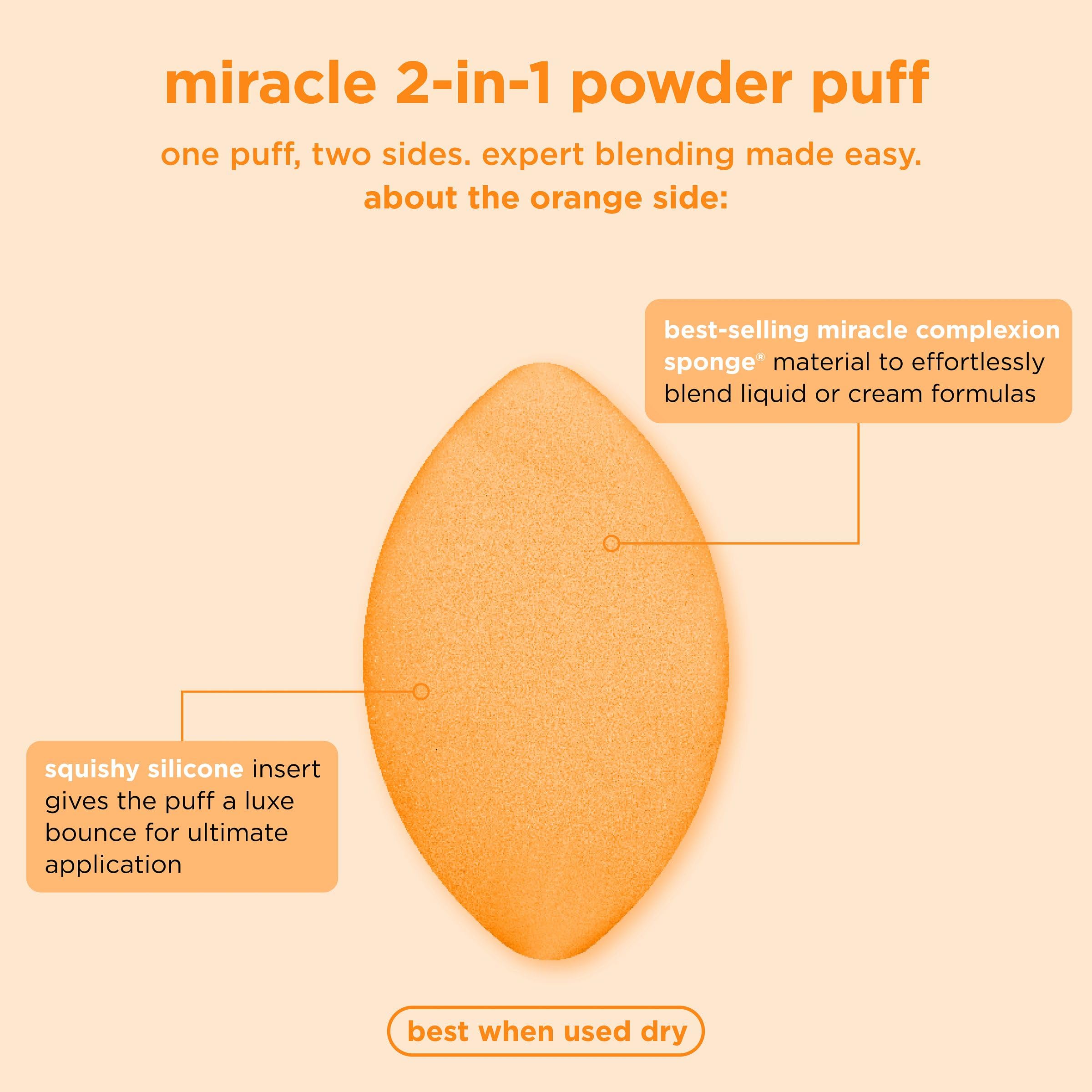 Real Techniques Miracle 2-In-1 Powder Puff, Dual-Sided, Full-Size Makeup Blending Puff, Reversible Elastic Band, Precision Tip M