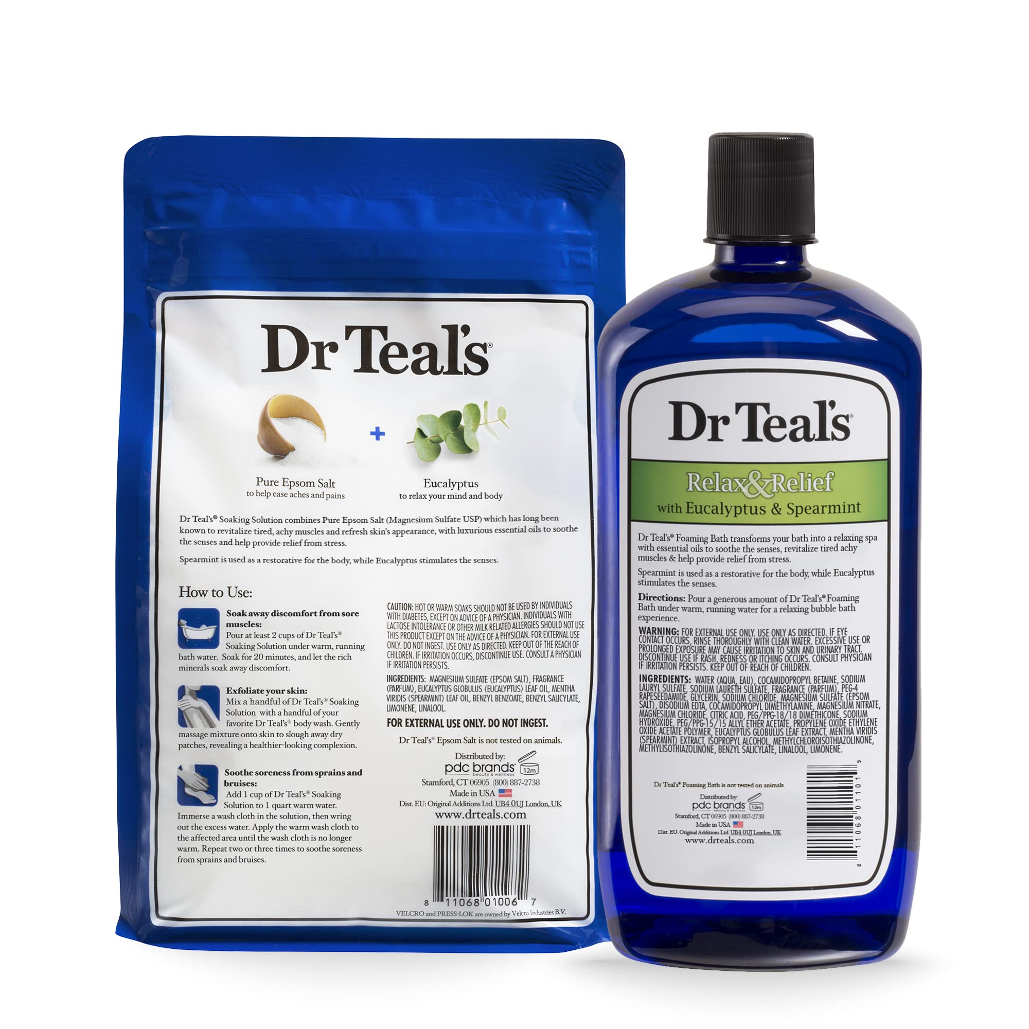 Dr Teals Epsom Salt Soaking Solution And Foaming Bath With Pure Epsom Salt, Eucalyptus 3 Pound Bags, And 34 Ounce Bottle (Packag