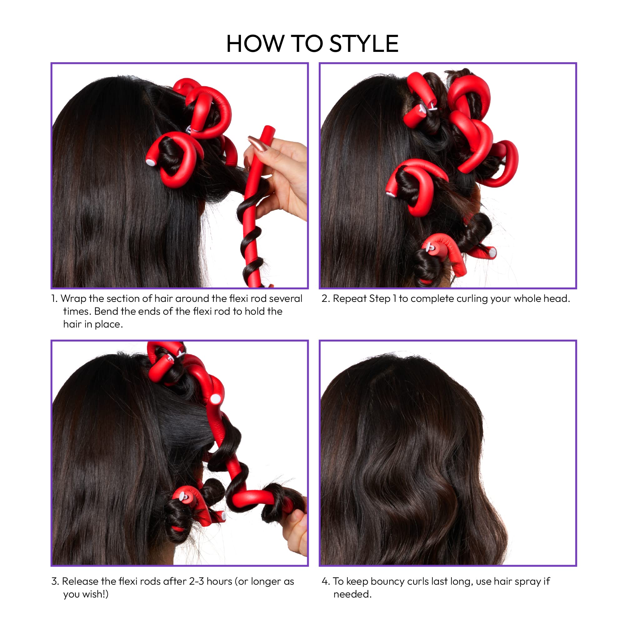 Red by Kiss 30 PCS Flexi Rods, Flexible Curling Rods, Twist Foam Hair Rollers, No Heat Hair Curlers 10'' Sets