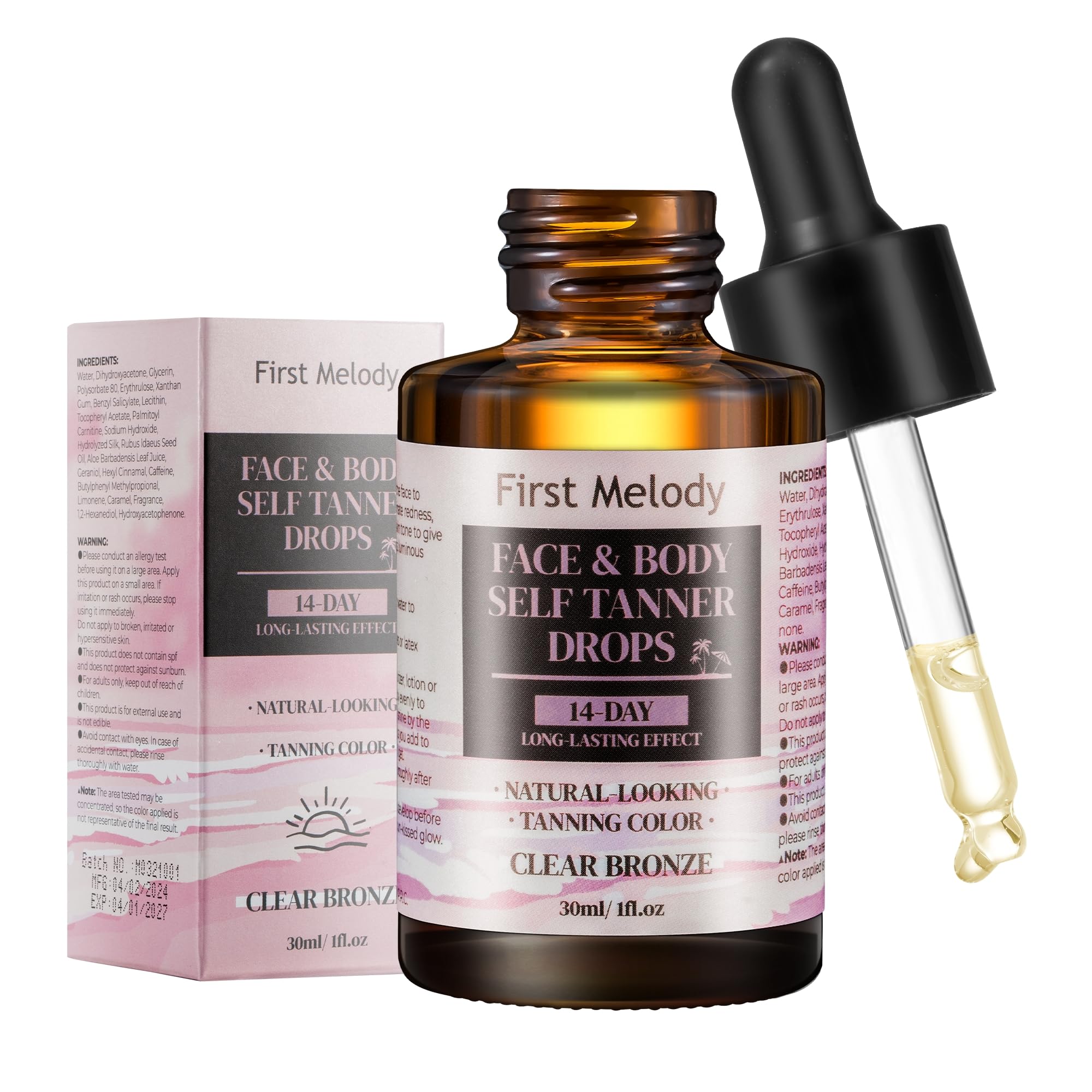 Face Tanning Drops to Add to Lotion,14 Day Long Lasting Effect Face Self Tanner Bronzing Drops, Natural Organic Ingredients, Qui