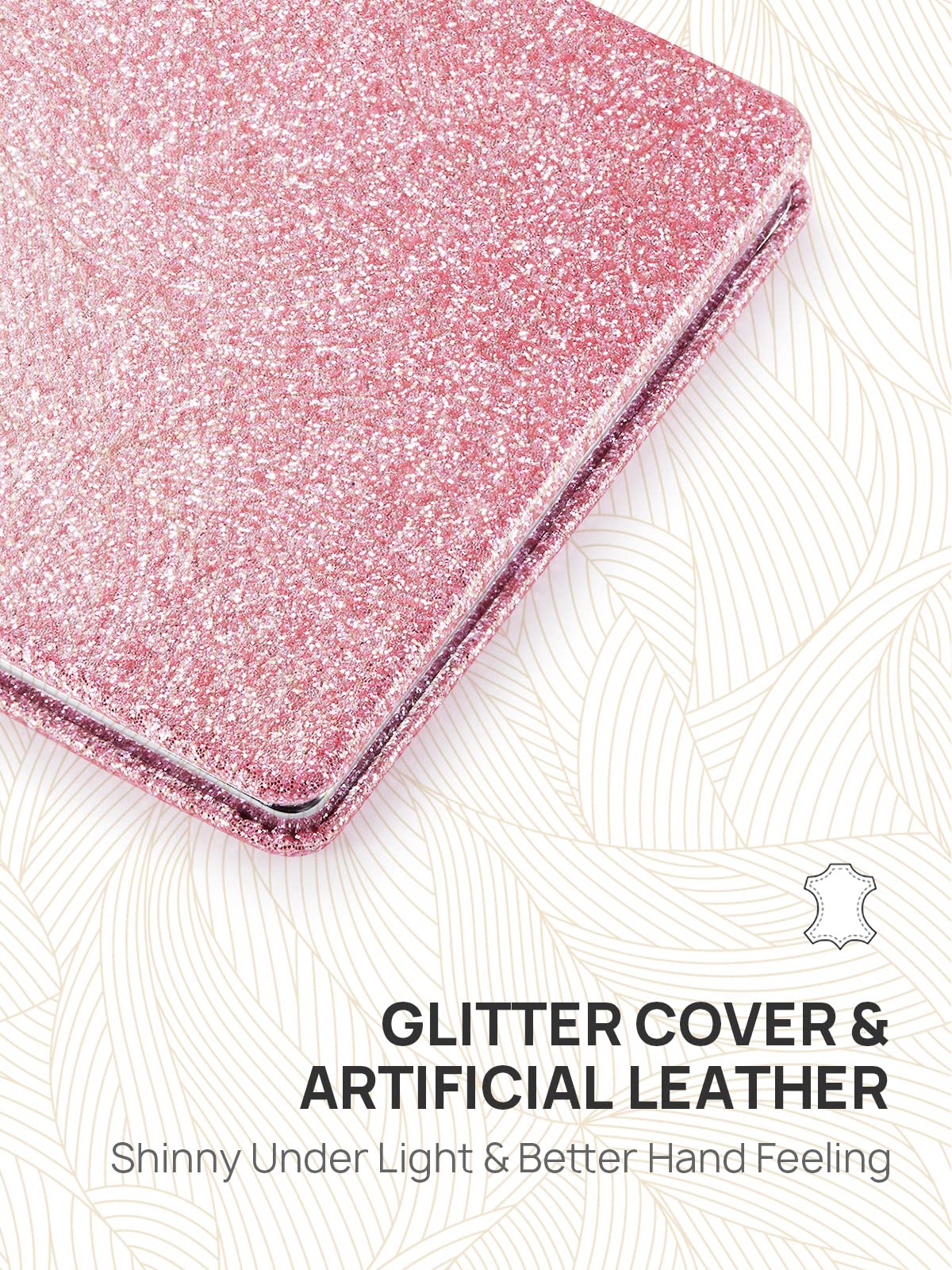 Omiro Compact Mirror, Glitter Pu Leather 1X/3X Magnification, Ultra Portable For Purses, 2.4'' W X 3.4'' L (Pink)