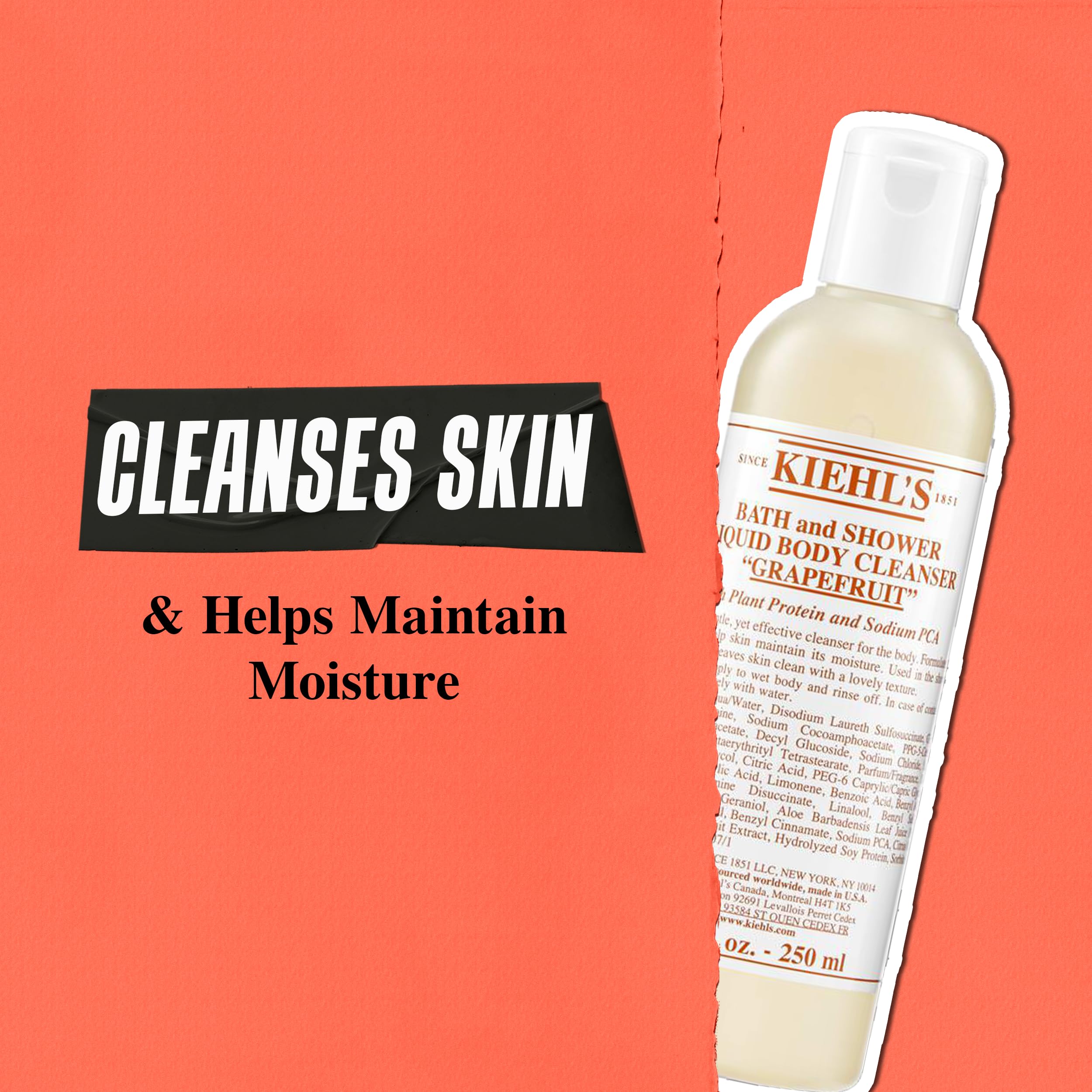 Kiehl's Grapefruit Liquid Body Cleanser, Gentle Foaming Wash, 33.8 fl oz Pump, Refreshing Bath & Shower Experience