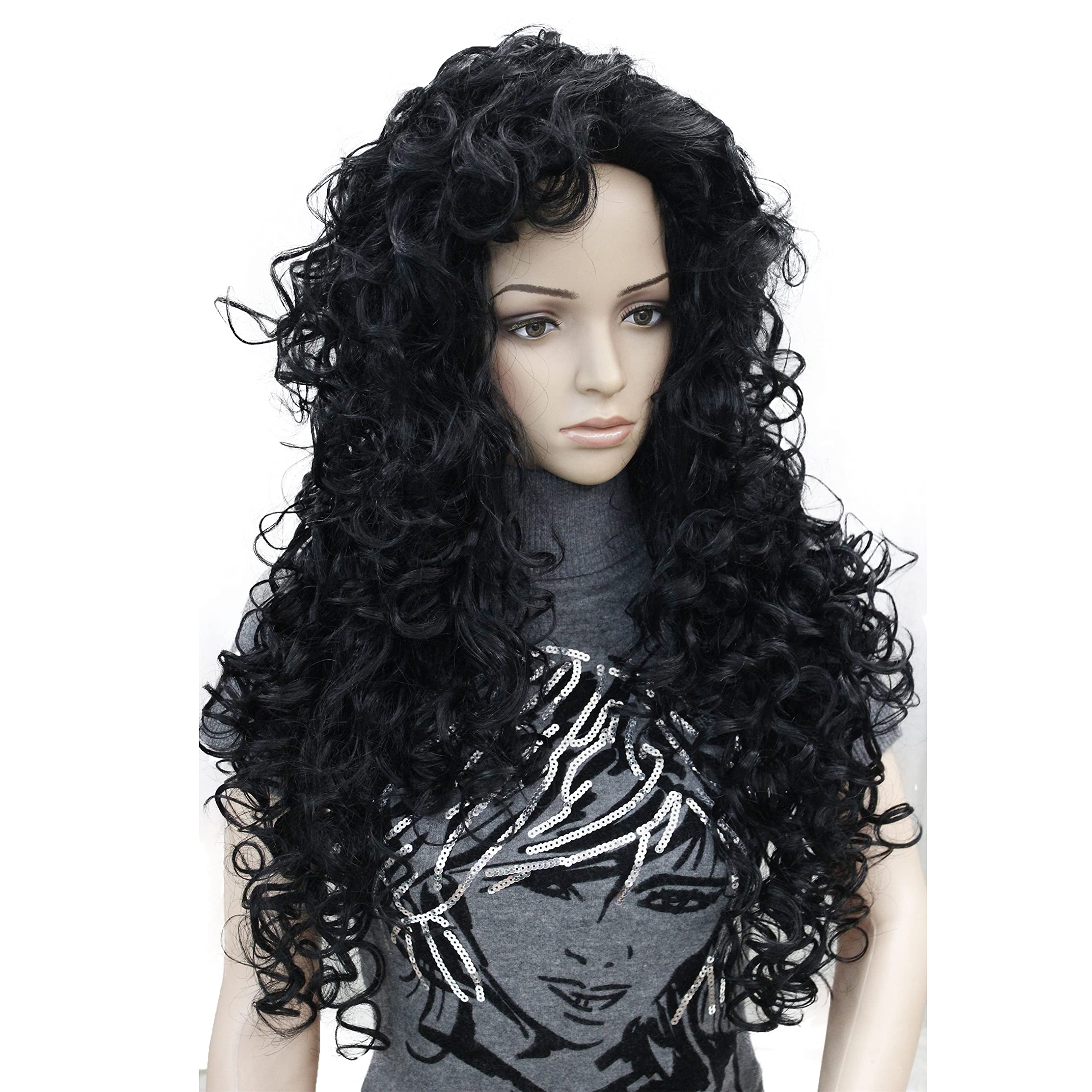 Lydell 28'' Women Long Curly Wigs Soft Layered Hair Synthetic Full Wigs (Black)