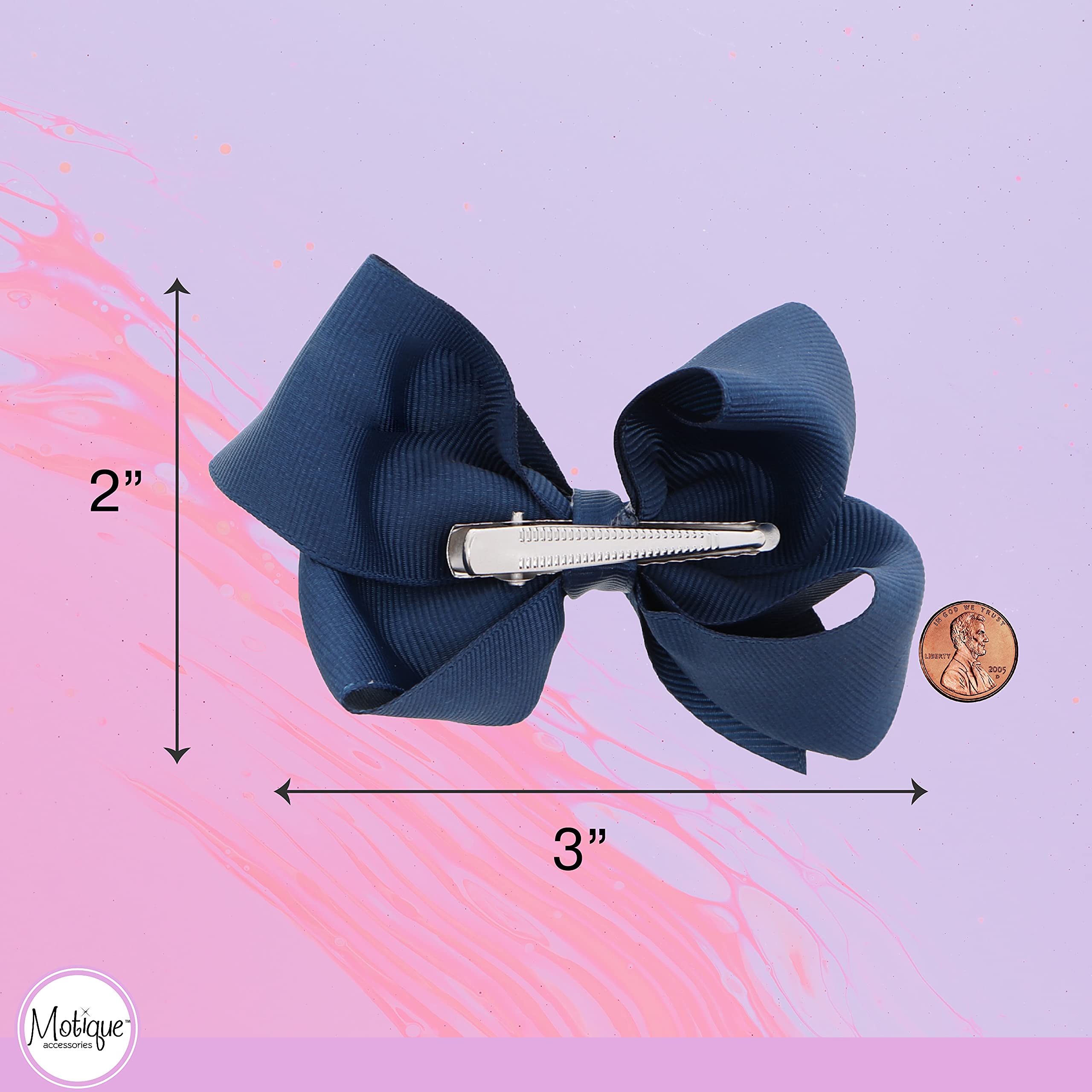 3 Inch Grosgrain Bow for Little Girls- Set of 2 (Navy)