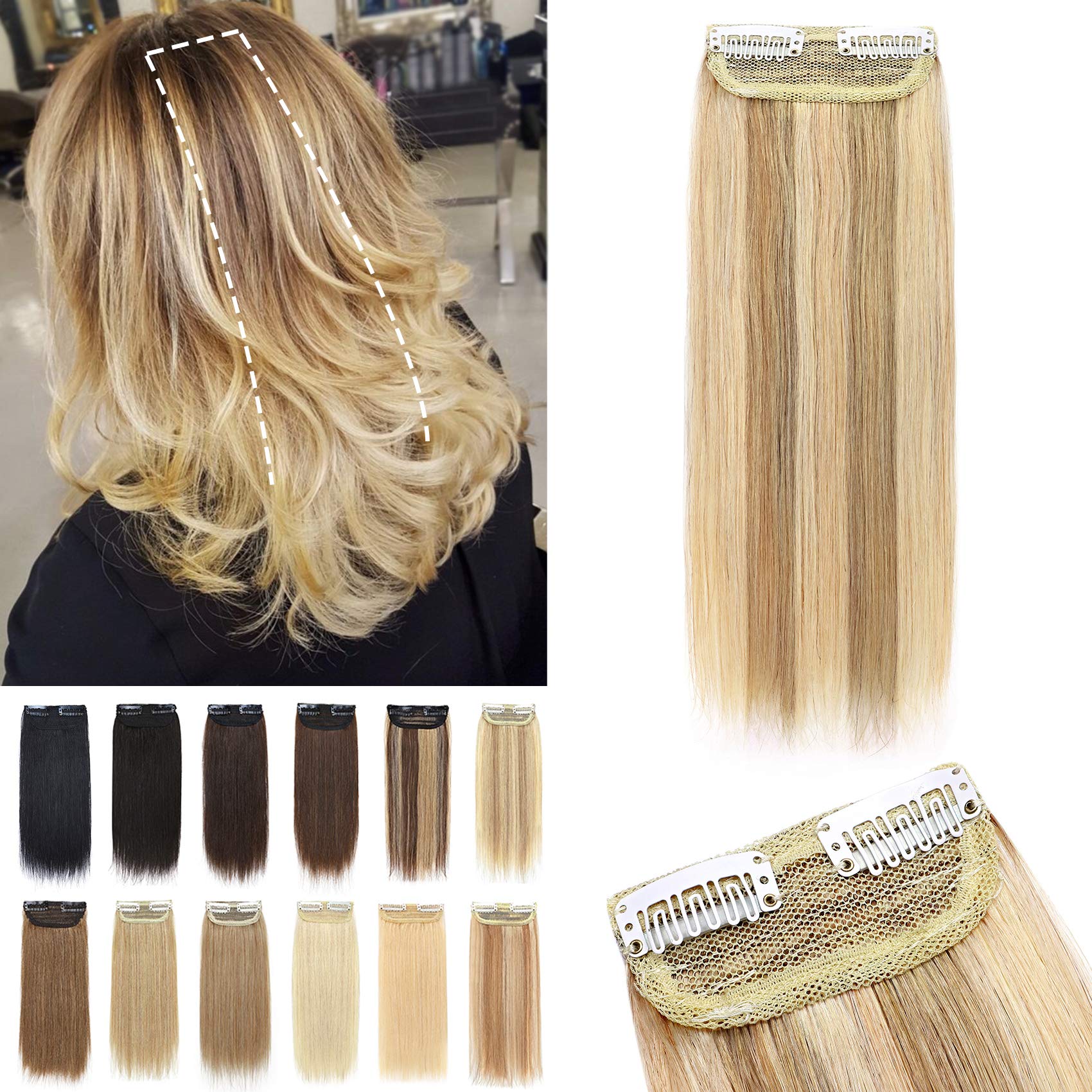 S-Noilite Clip In Human Hair Extensions For Short Hair 1Pcs 2 Clips Balayage Clip In Hairpieces For Women With Thinning Hair Add