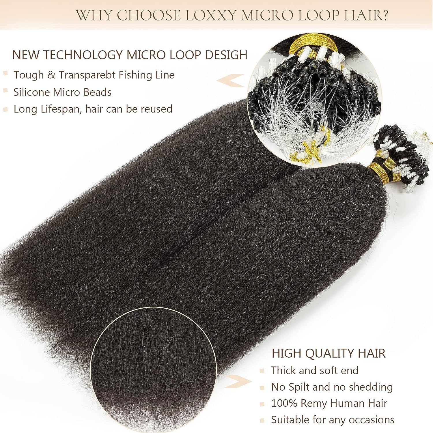 Kinky Straight Micro Loop Ring Human Hair Extensions Natural Black Long Microlinks Hair Extensions Human Hair Black People 22Inc
