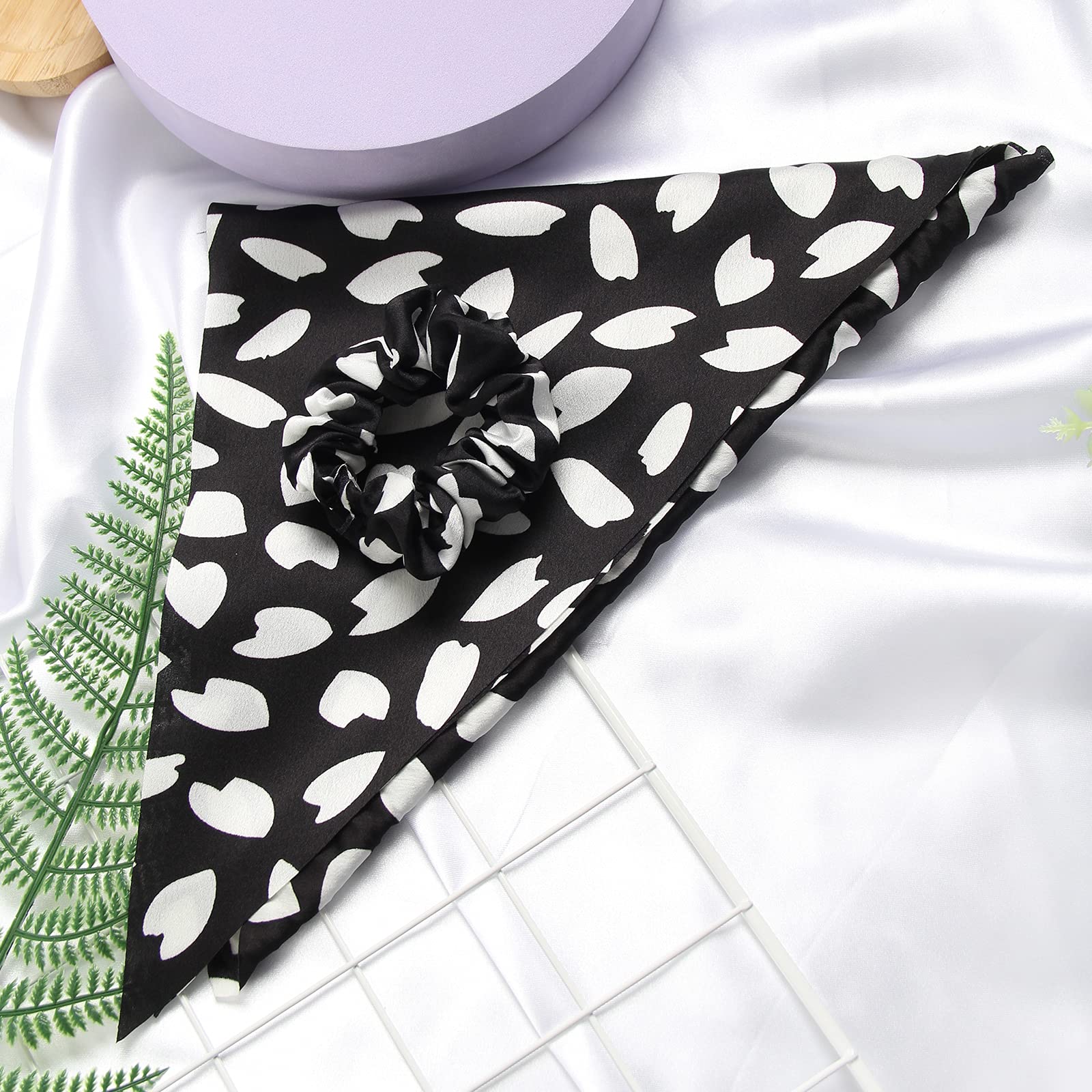 Susulu Hair Scarf Scrunchies For Women Plain Hair Bobbles Solid Color Fabric Scrunchy Elastic Hair Ties (Black White)