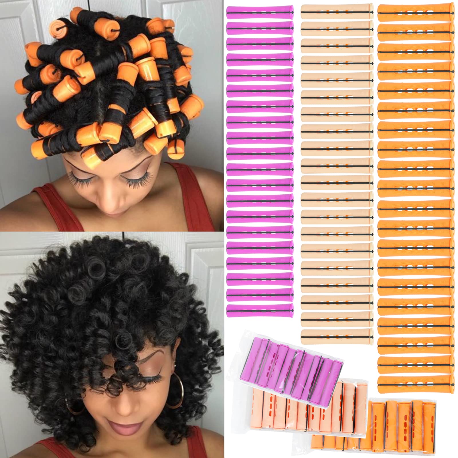 60 Pieces Hair Perm Rods Set for Natural Hair 3 Sizes Plastic Cold Wave Rods Non-Slip Hair Rollers for Women Heatless Perming Ro