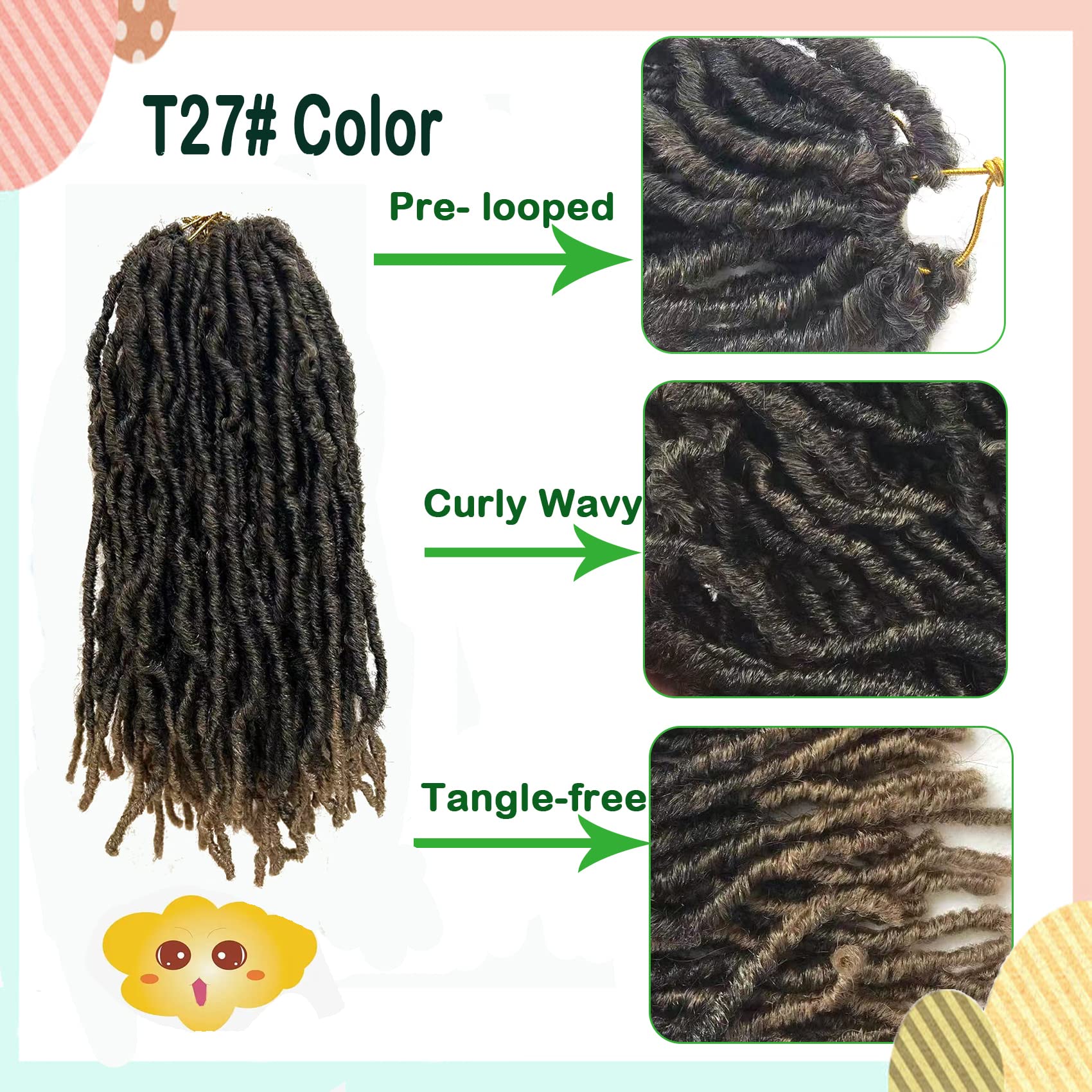 Paraglame Faux Locs Crochet Hair 14 Inch 8 Packs Soft Locs Pre-Looped Crochet Hair, New Soft Faux Locs Curly Hair Extension, God