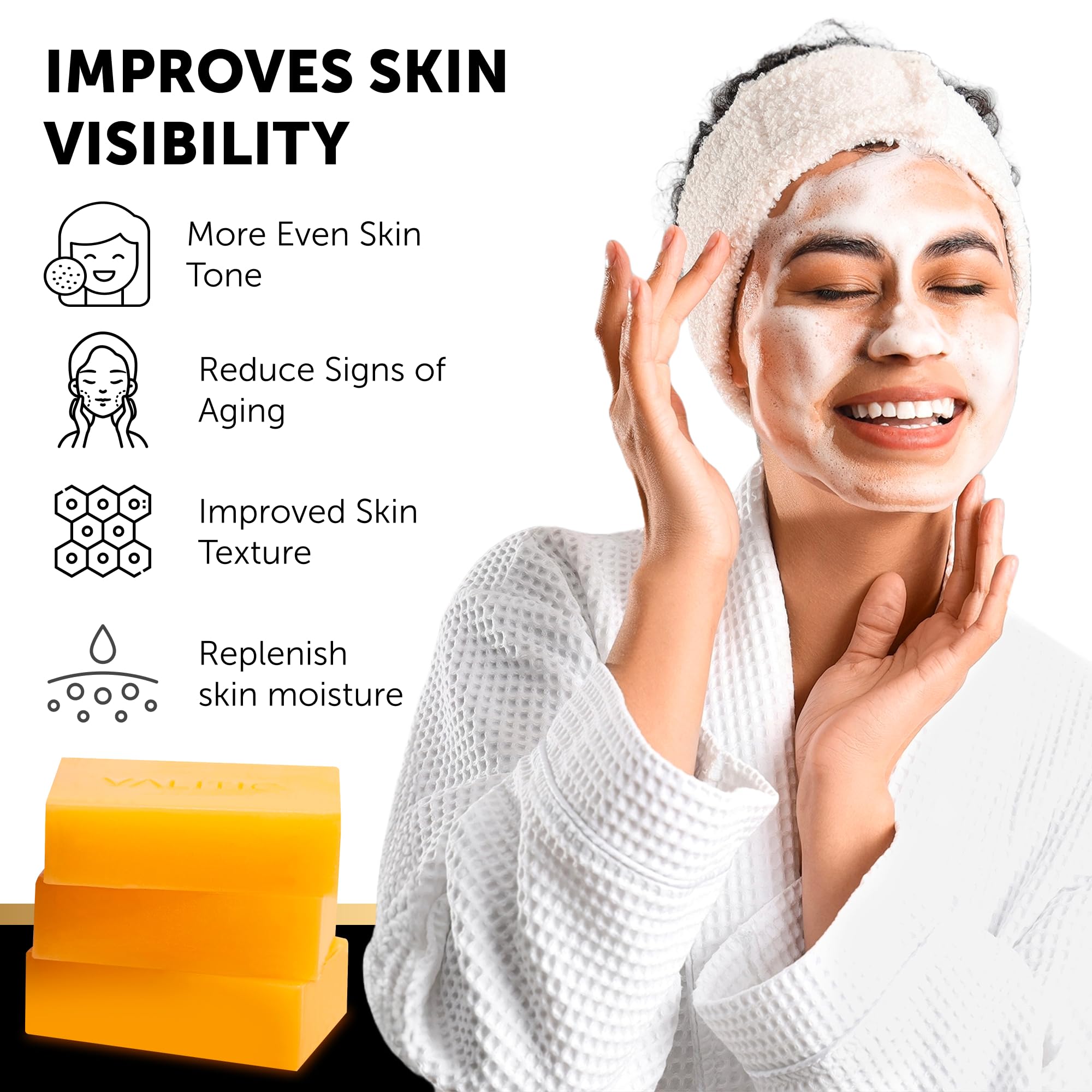 VALITIC Kojic Acid Dark Spot Remover Soap with Turmeric, Vitamin C, Retinol - Original Japanese Complex with Hyaluronic Acid, Vi