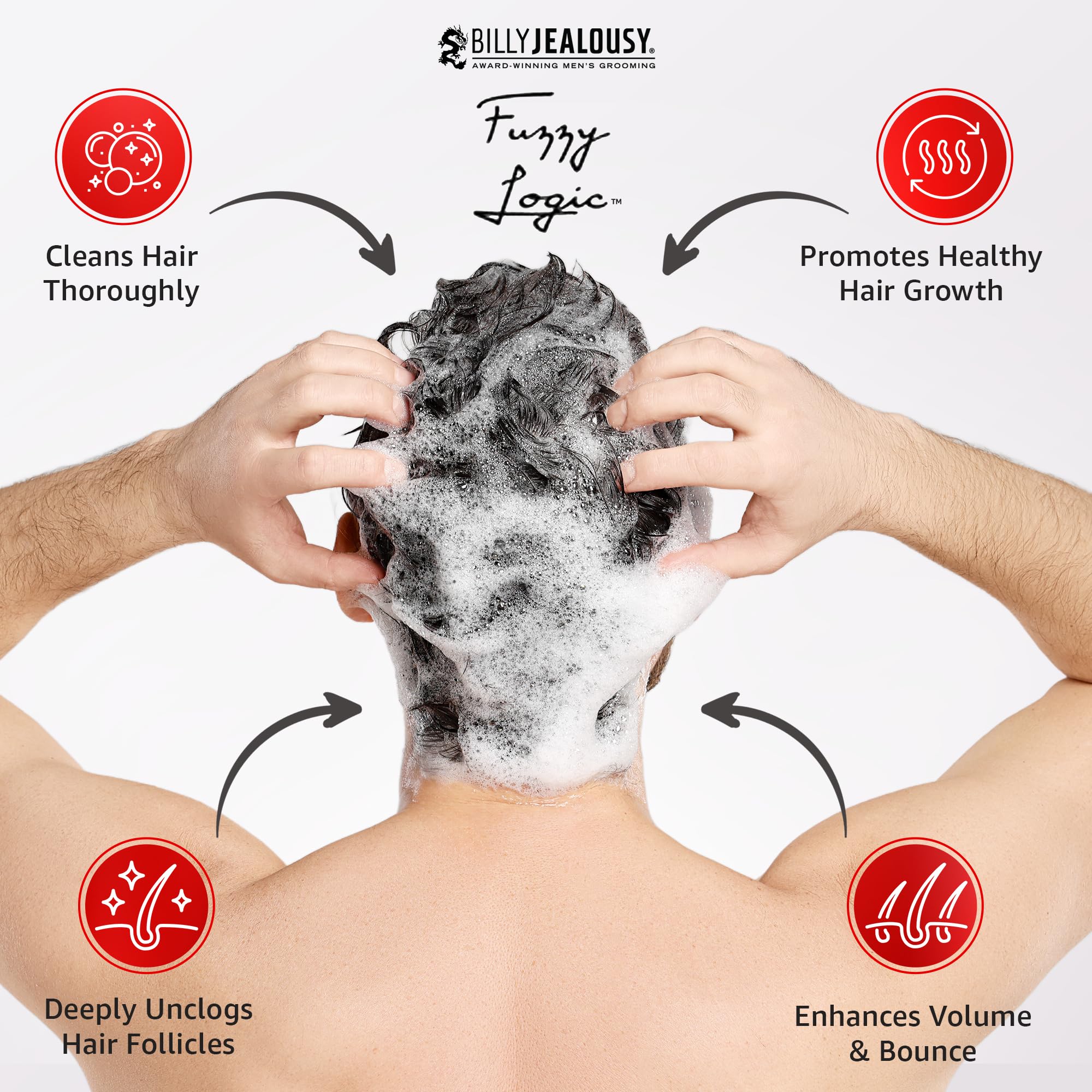 Billy Jealousy Fuzzy Logic Men's Shampoo for Thinning Hair, Peppermint-Infused, With DHT Blockers to Prevent Hair Loss and Break
