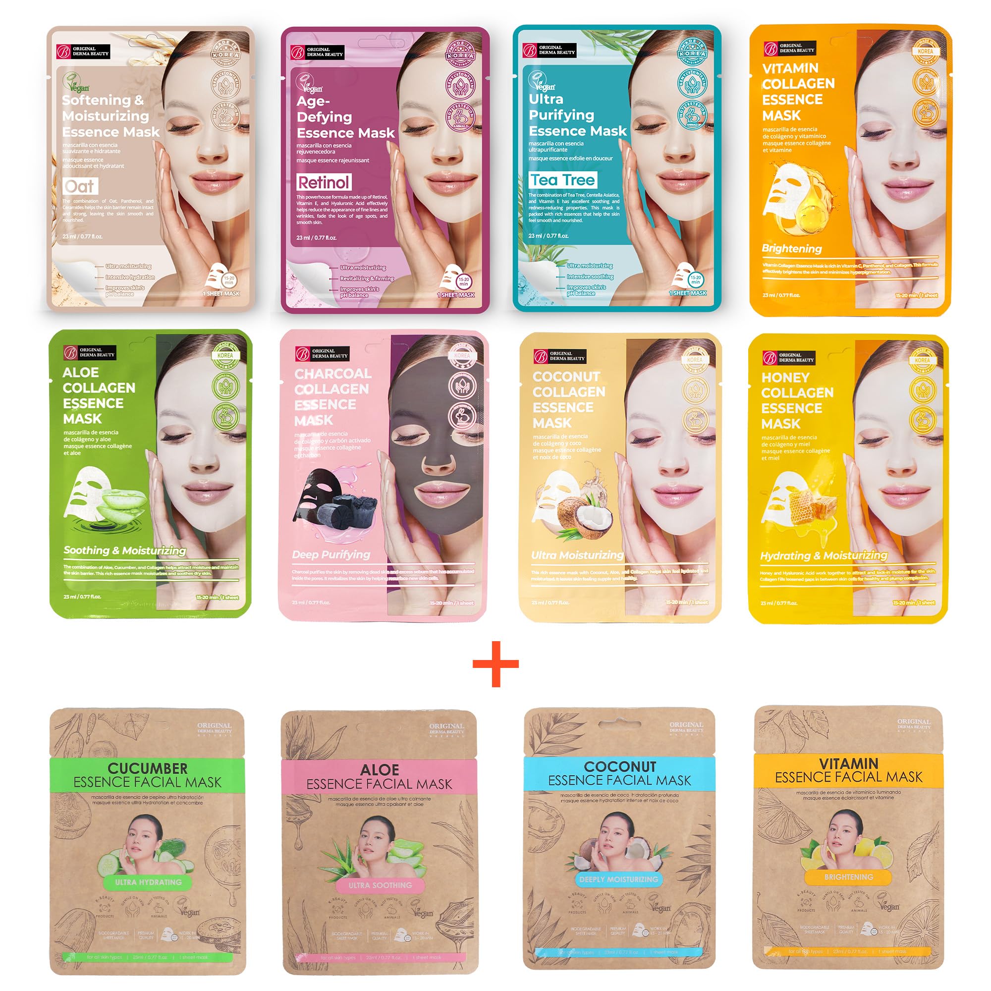 Innerest Original Derma Beauty Collagen Face Masks Skincare - 12 Pk Brightening Vitamin Face Mask Skin Care Sheet Masks Set For