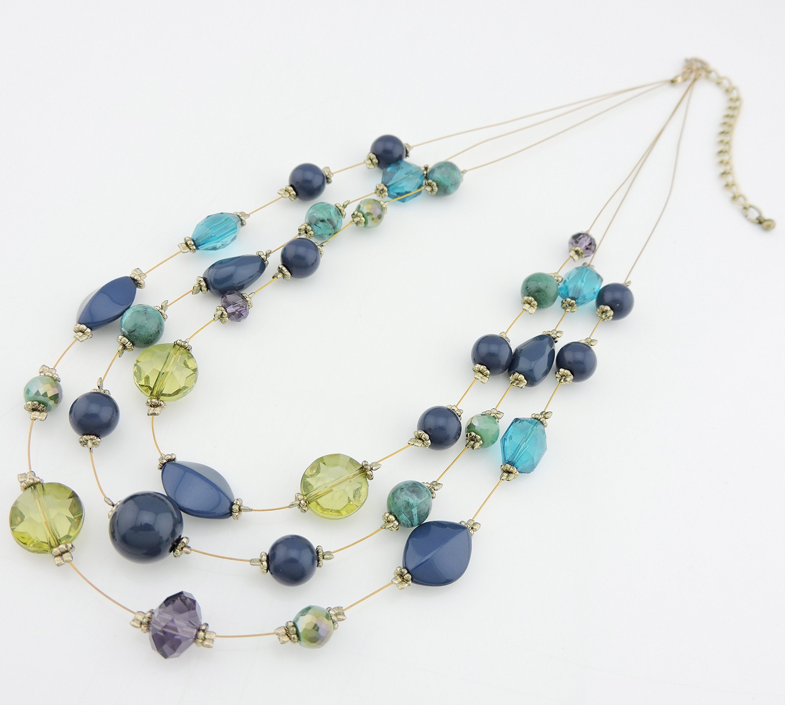 Coiris 3 Layers Illusion Wire Beaded Statement 19.5 Necklace for Women (N0005)