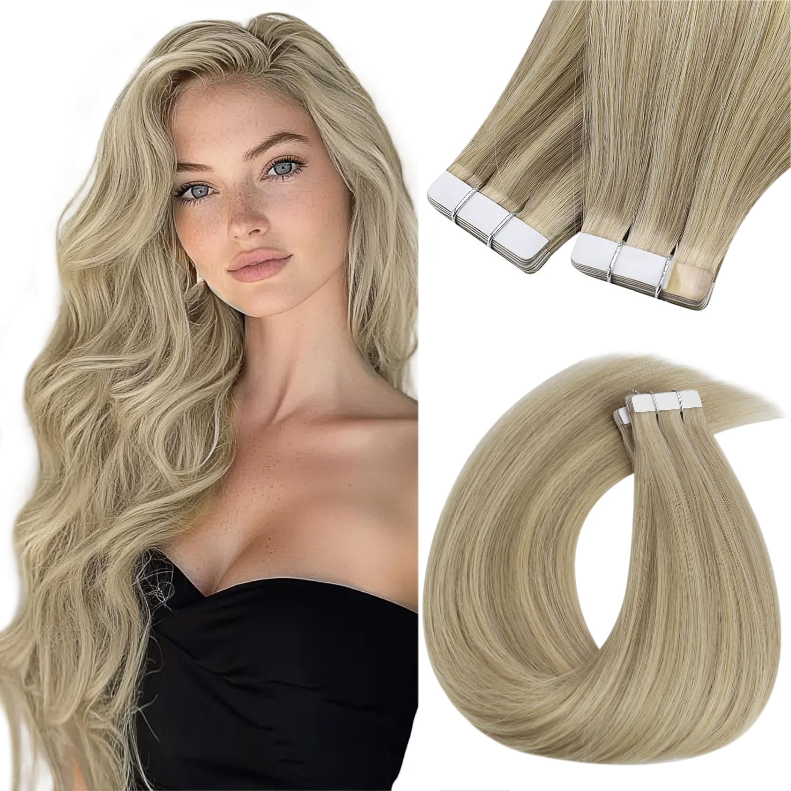 Sunny Hair Tape In Extensions Golden Blonde 24In Tape In Hair Extensions Human Hair Golden Blonde Highlight Light Blonde Hair Ex