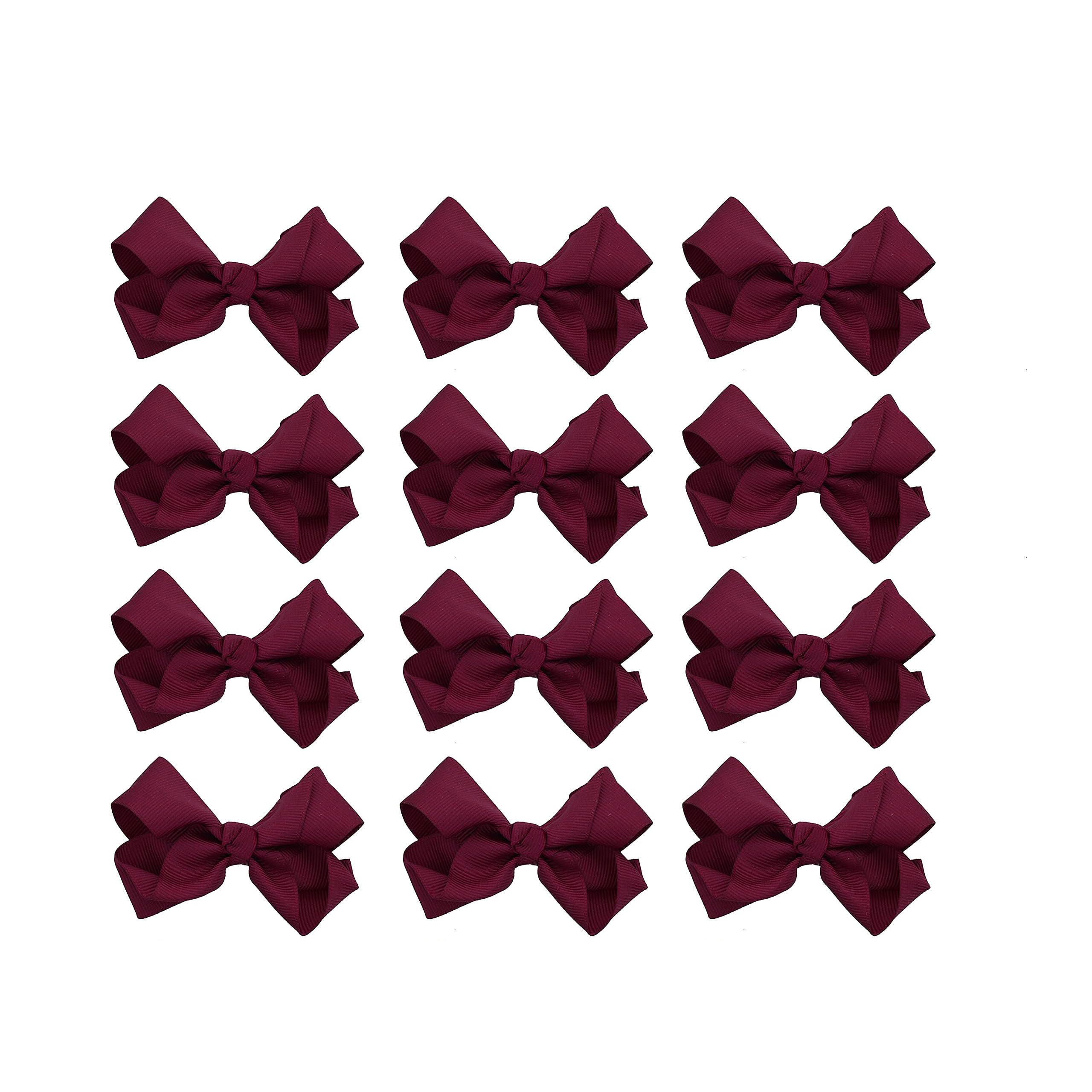 Small Solid Bow for Girls - Set of 12 (Burgundy)