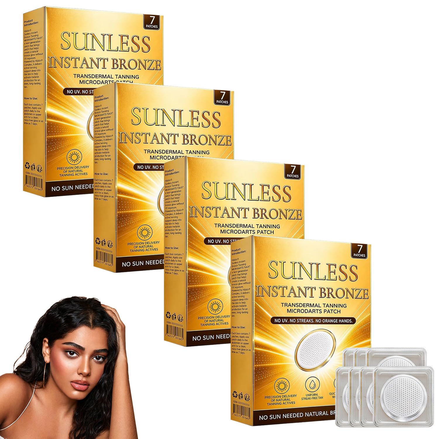 Hiskin Sunless Natural Glow Tanning Microdarts Patch, Transdermal Self Tanning Patch, StreakFree SunKissed Glow, Suitable for 